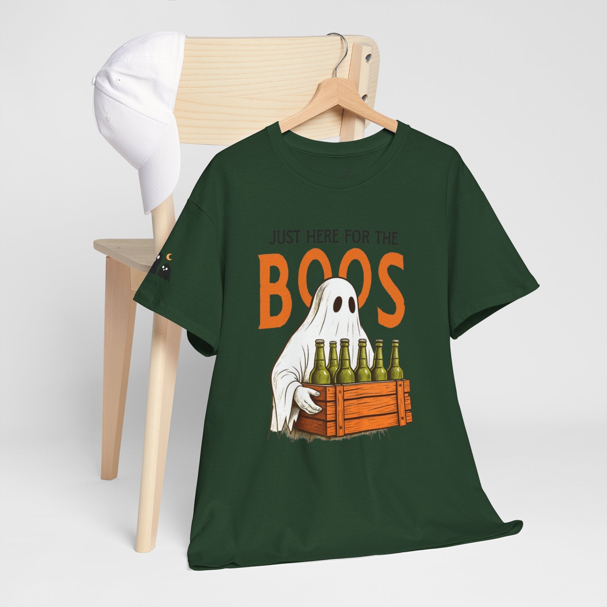 Just Here for the Boos Halloween Tee, Funny Ghost Shirt, Unisex Cotton T-Shirt, Spooky Party Apparel, Halloween Costume Top - Metamorphosis Creations