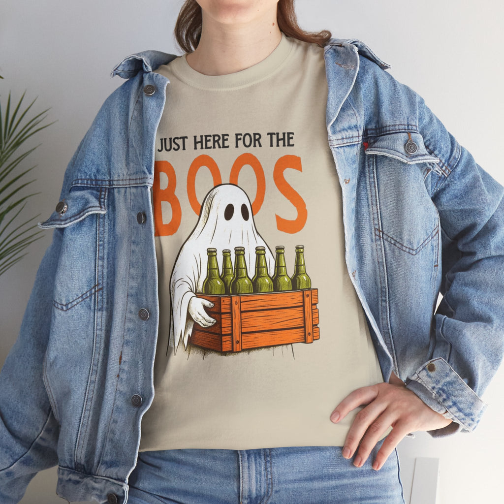 Just Here for the Boos Halloween Tee, Funny Ghost Shirt, Unisex Cotton T-Shirt, Spooky Party Apparel, Halloween Costume Top - Metamorphosis Creations