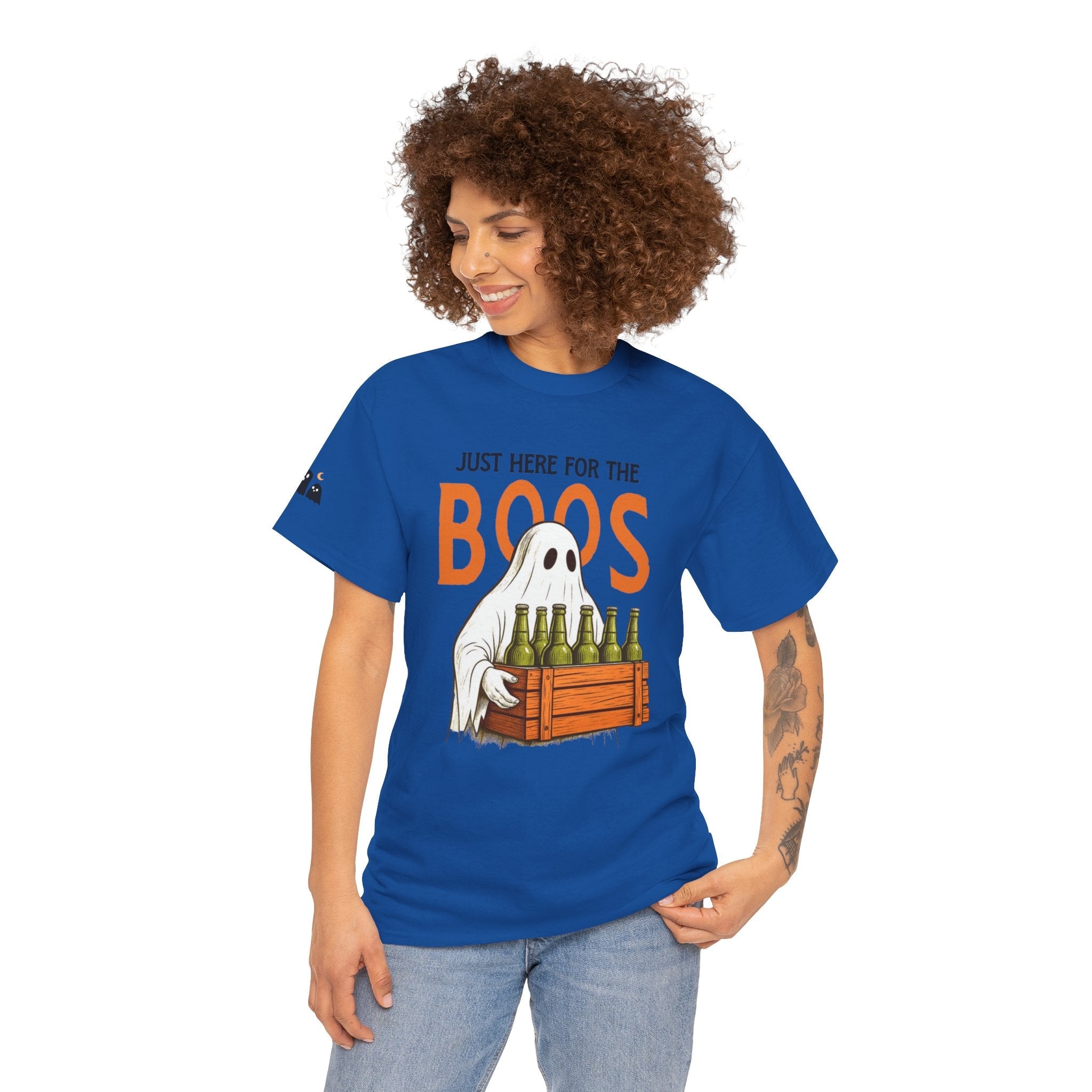 Just Here for the Boos Halloween Tee, Funny Ghost Shirt, Unisex Cotton T-Shirt, Spooky Party Apparel, Halloween Costume Top - Metamorphosis Creations