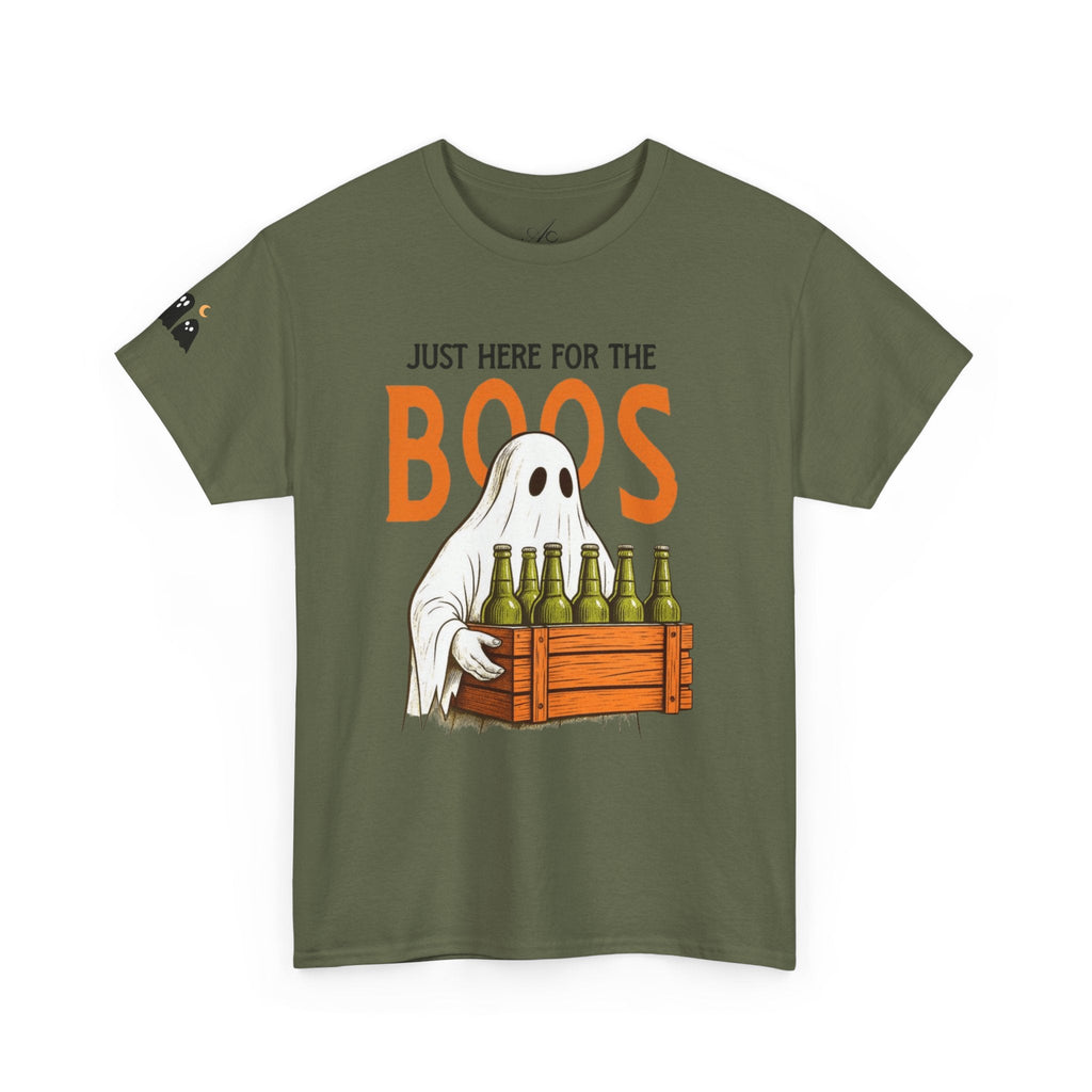 Just Here for the Boos Halloween Tee, Funny Ghost Shirt, Unisex Cotton T-Shirt, Spooky Party Apparel, Halloween Costume Top - Metamorphosis Creations