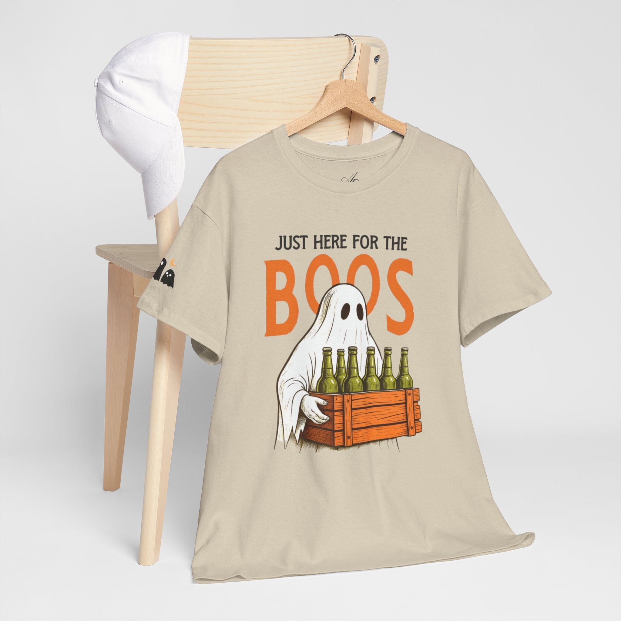 Just Here for the Boos Halloween Tee, Funny Ghost Shirt, Unisex Cotton T-Shirt, Spooky Party Apparel, Halloween Costume Top - Metamorphosis Creations