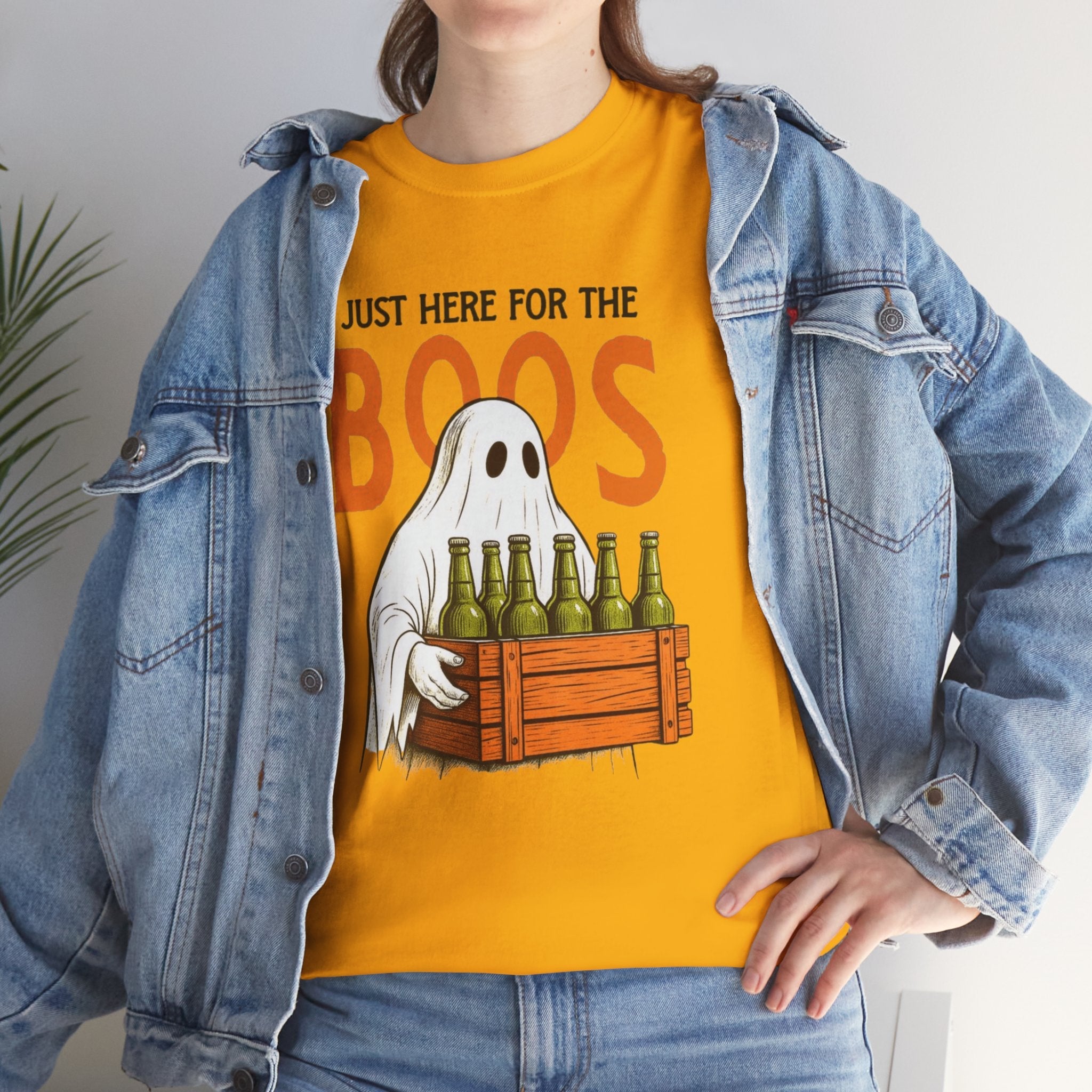 Just Here for the Boos Halloween Tee, Funny Ghost Shirt, Unisex Cotton T-Shirt, Spooky Party Apparel, Halloween Costume Top - Metamorphosis Creations