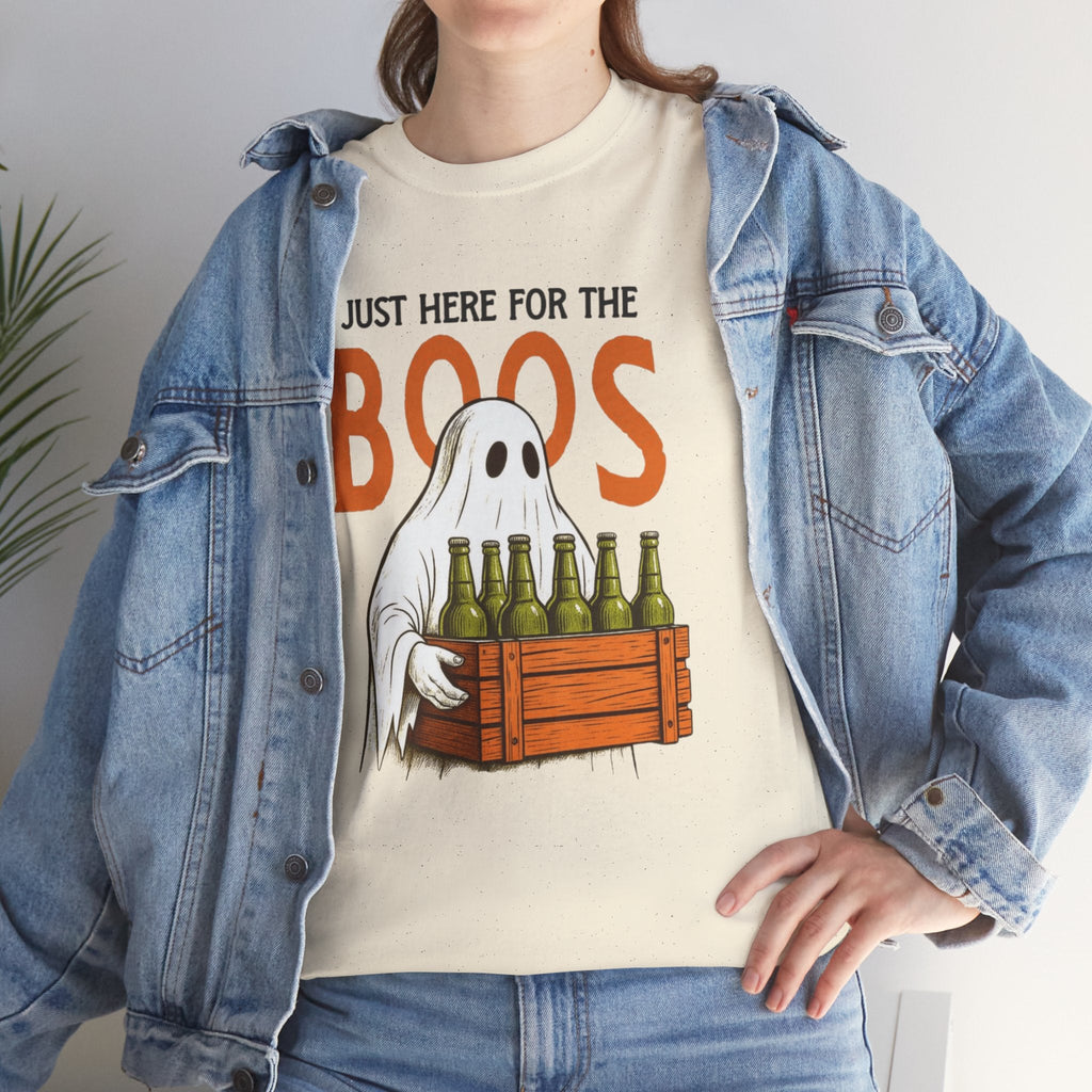 Just Here for the Boos Halloween Tee, Funny Ghost Shirt, Unisex Cotton T-Shirt, Spooky Party Apparel, Halloween Costume Top - Metamorphosis Creations