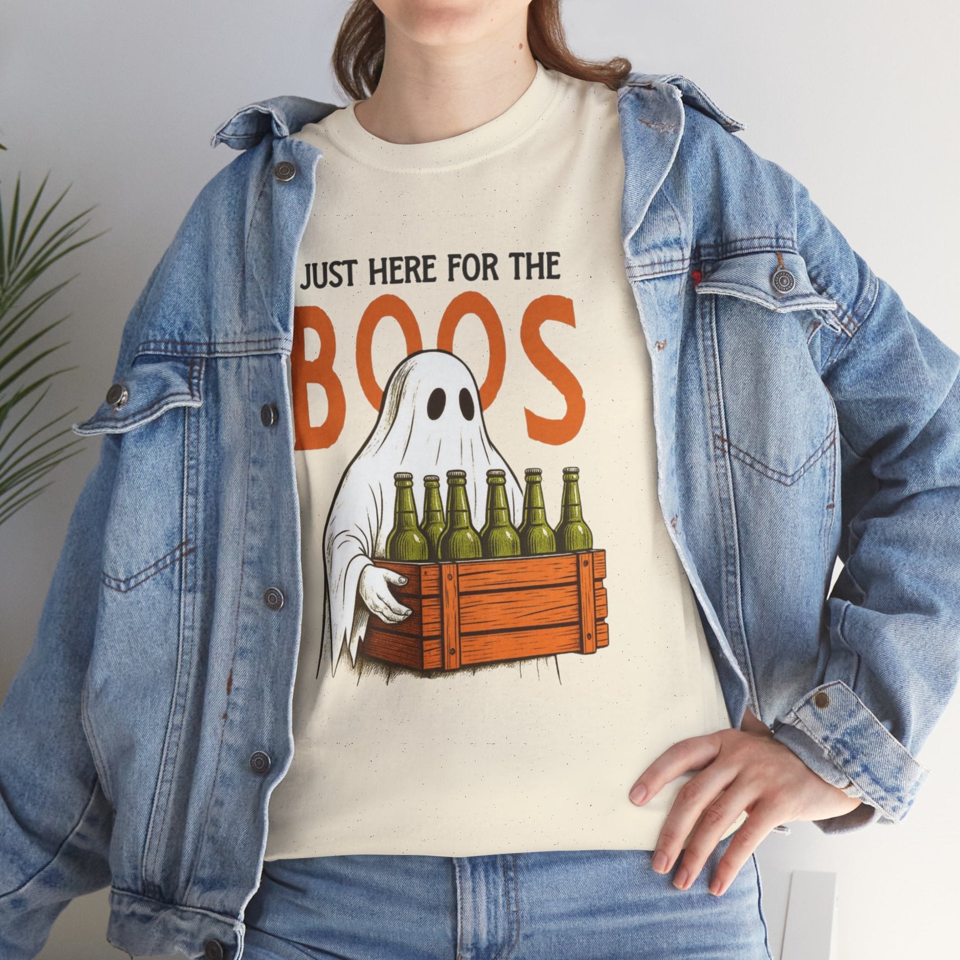 Just Here for the Boos Halloween Tee, Funny Ghost Shirt, Unisex Cotton T-Shirt, Spooky Party Apparel, Halloween Costume Top - Metamorphosis Creations