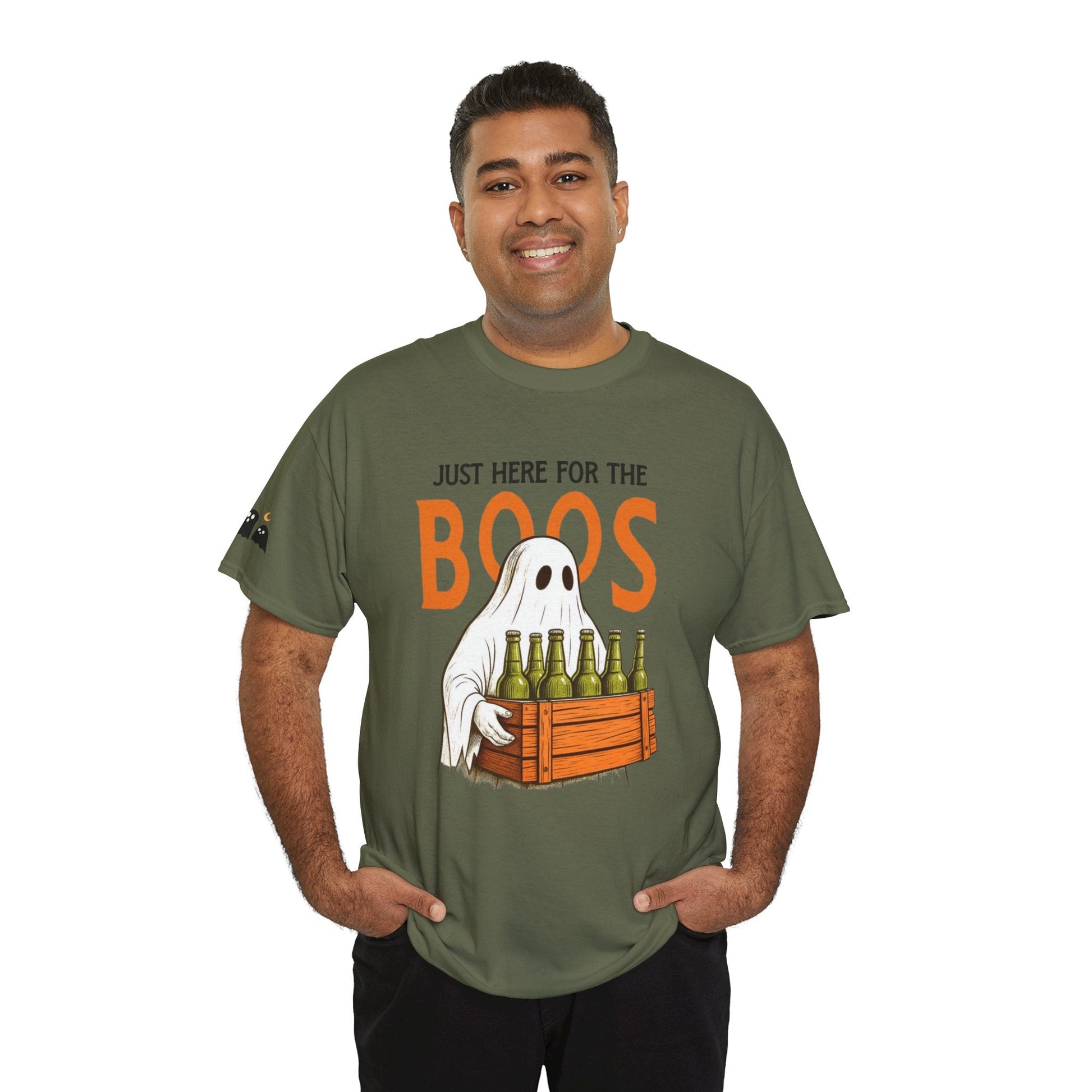 Just Here for the Boos Halloween Tee, Funny Ghost Shirt, Unisex Cotton T-Shirt, Spooky Party Apparel, Halloween Costume Top - Metamorphosis Creations