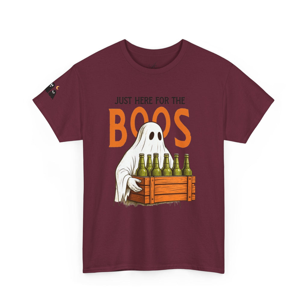 Just Here for the Boos Halloween Tee, Funny Ghost Shirt, Unisex Cotton T-Shirt, Spooky Party Apparel, Halloween Costume Top - Metamorphosis Creations