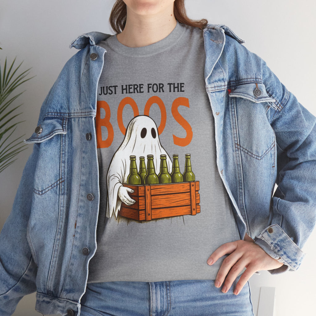 Just Here for the Boos Halloween Tee, Funny Ghost Shirt, Unisex Cotton T-Shirt, Spooky Party Apparel, Halloween Costume Top - Metamorphosis Creations