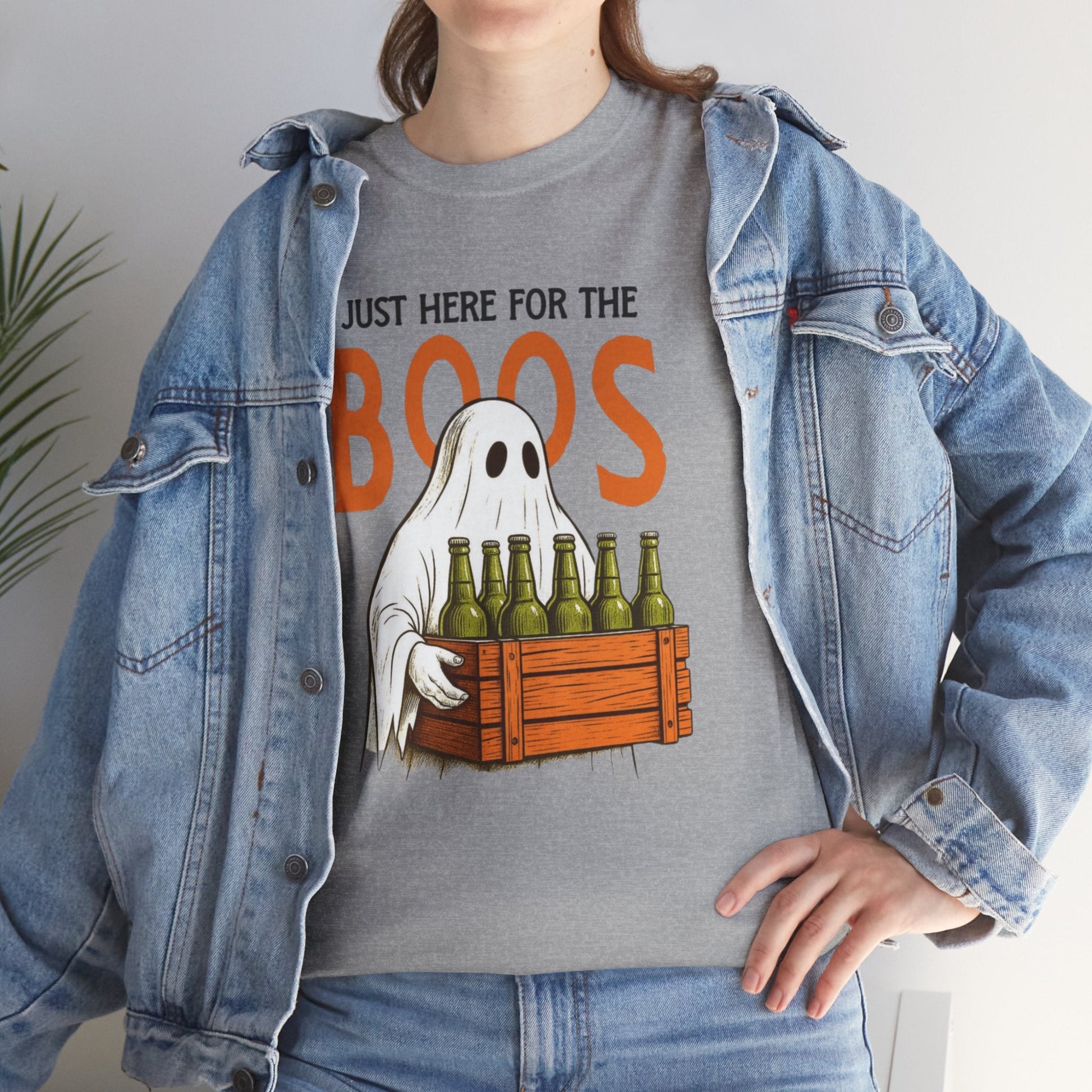 Just Here for the Boos Halloween Tee, Funny Ghost Shirt, Unisex Cotton T-Shirt, Spooky Party Apparel, Halloween Costume Top - Metamorphosis Creations