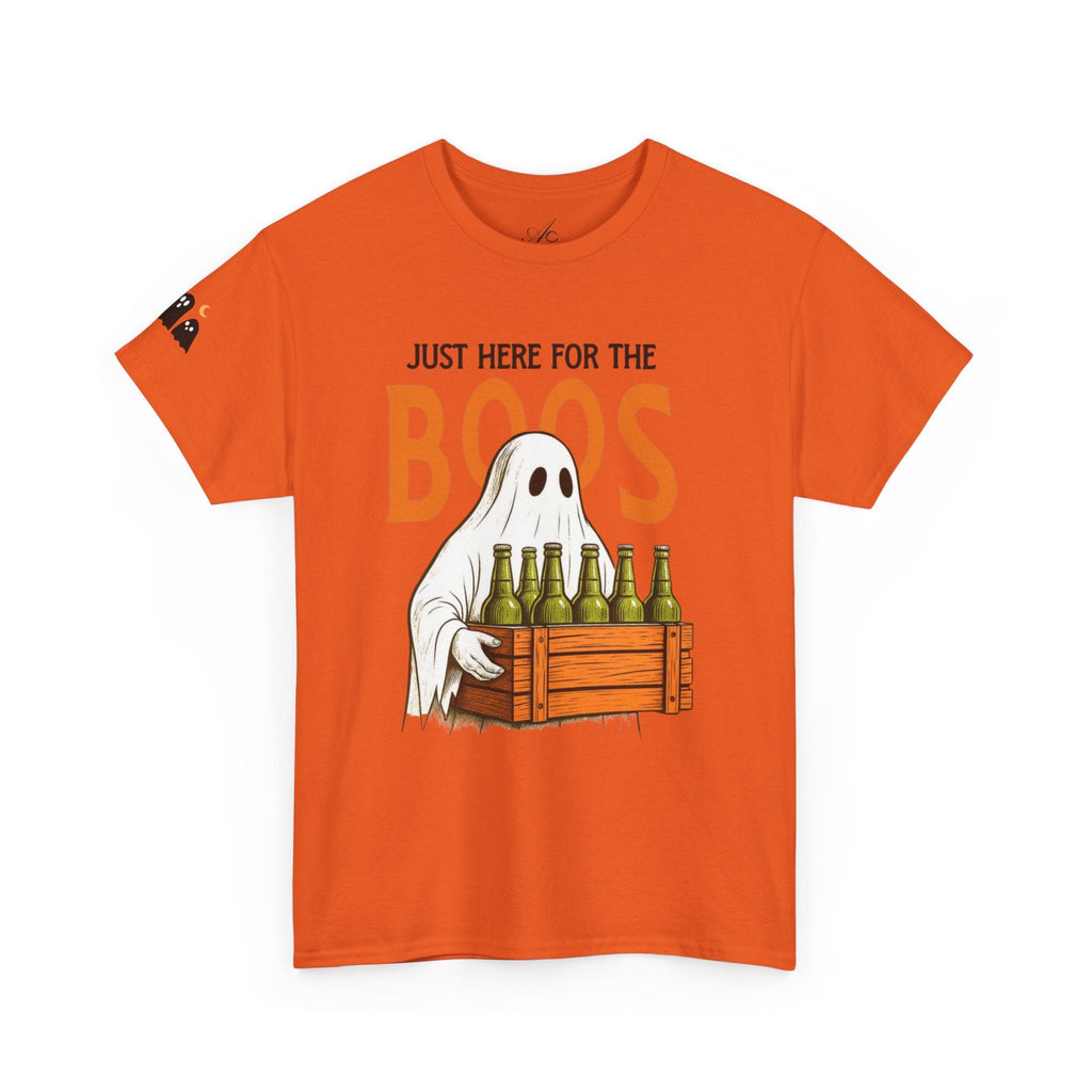 Just Here for the Boos Halloween Tee, Funny Ghost Shirt, Unisex Cotton T-Shirt, Spooky Party Apparel, Halloween Costume Top - Metamorphosis Creations