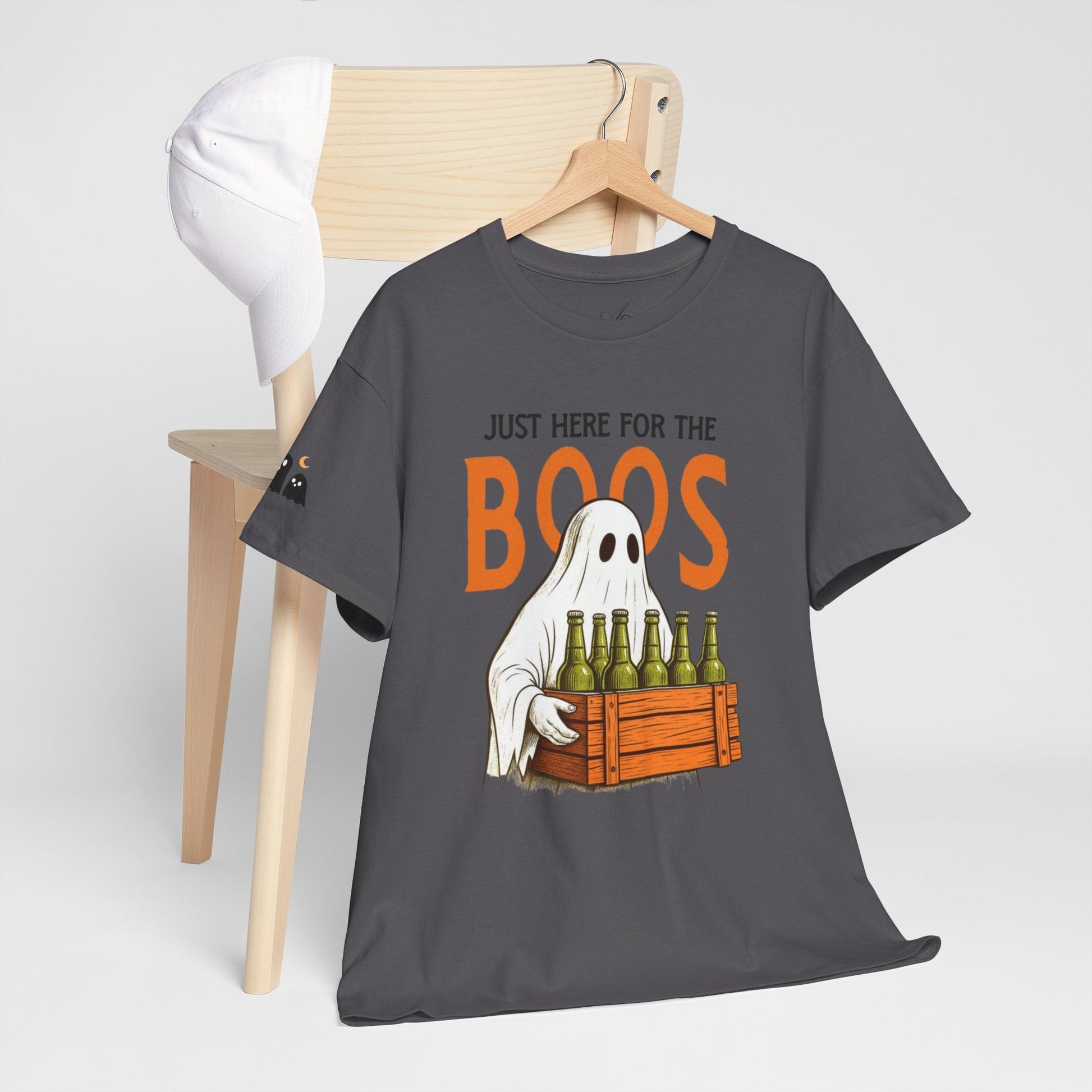Just Here for the Boos Halloween Tee, Funny Ghost Shirt, Unisex Cotton T-Shirt, Spooky Party Apparel, Halloween Costume Top - Metamorphosis Creations