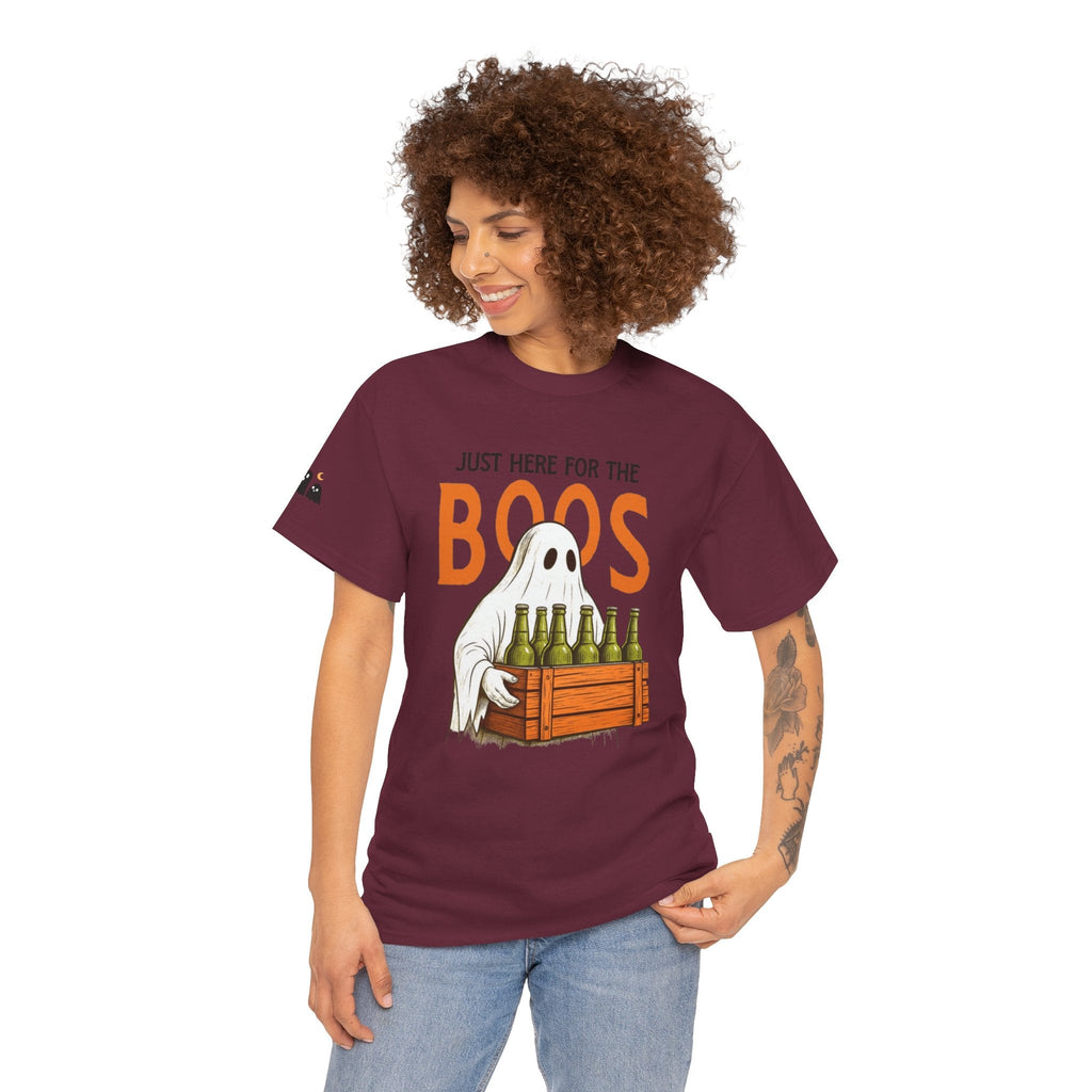 Just Here for the Boos Halloween Tee, Funny Ghost Shirt, Unisex Cotton T-Shirt, Spooky Party Apparel, Halloween Costume Top - Metamorphosis Creations