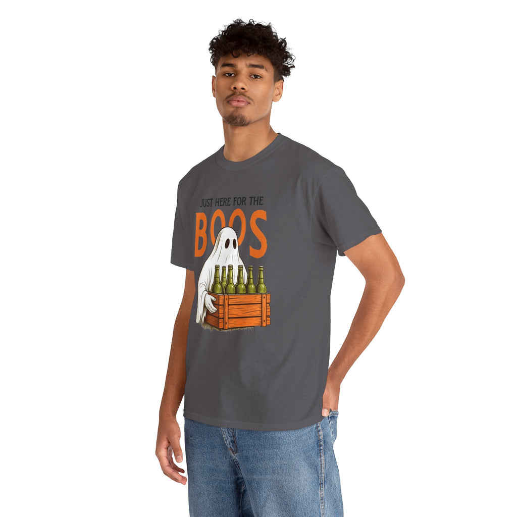 Just Here for the Boos Halloween Tee, Funny Ghost Shirt, Unisex Cotton T-Shirt, Spooky Party Apparel, Halloween Costume Top - Metamorphosis Creations