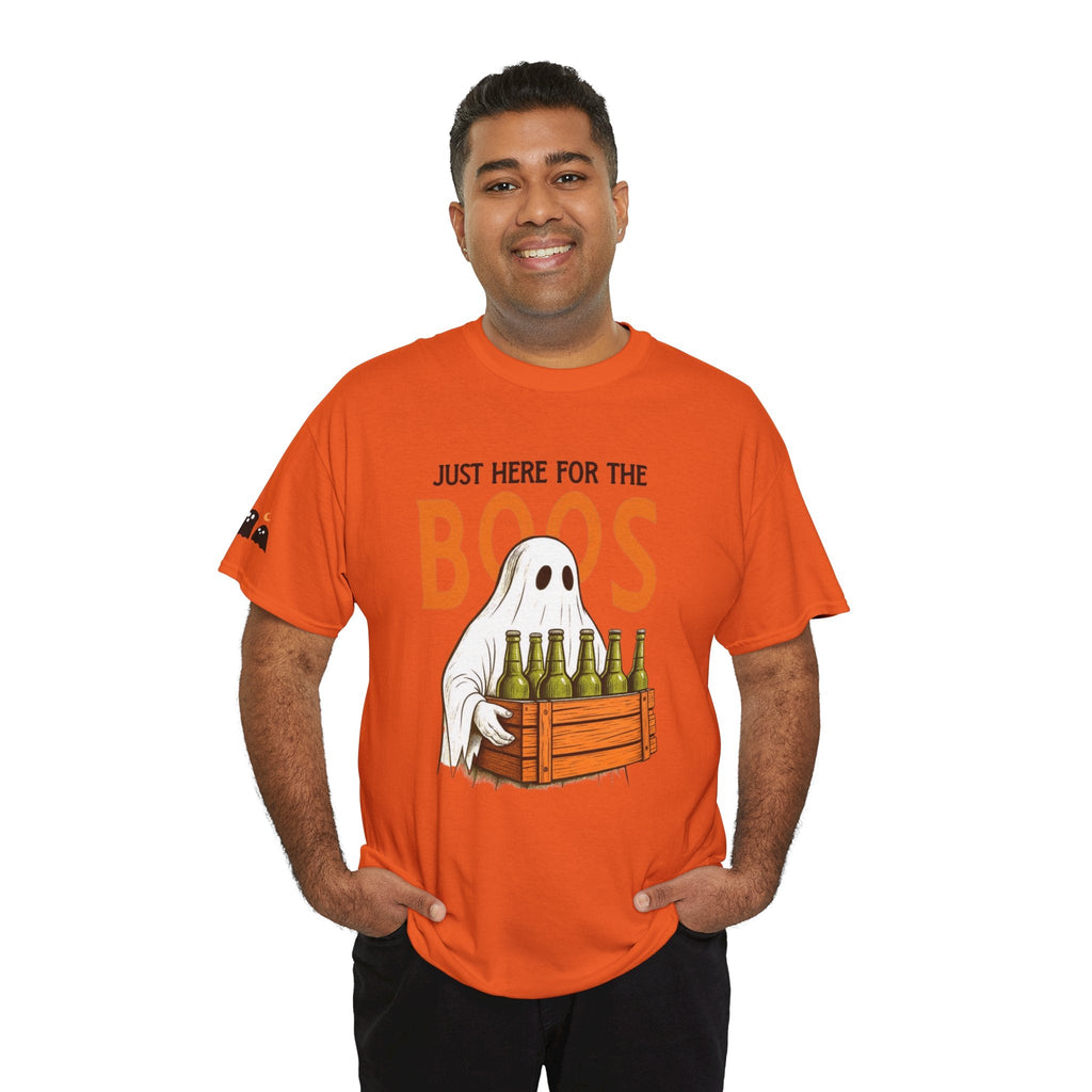 Just Here for the Boos Halloween Tee, Funny Ghost Shirt, Unisex Cotton T-Shirt, Spooky Party Apparel, Halloween Costume Top - Metamorphosis Creations
