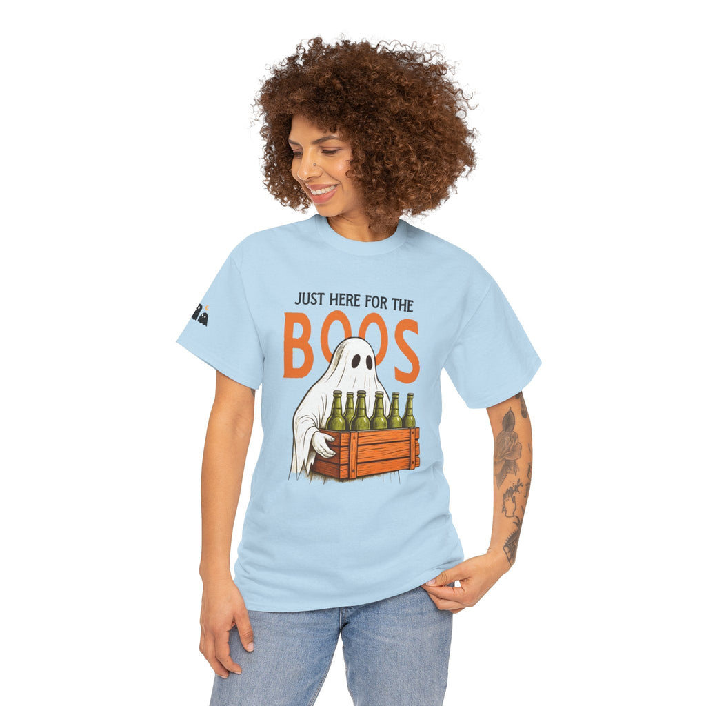 Just Here for the Boos Halloween Tee, Funny Ghost Shirt, Unisex Cotton T-Shirt, Spooky Party Apparel, Halloween Costume Top - Metamorphosis Creations