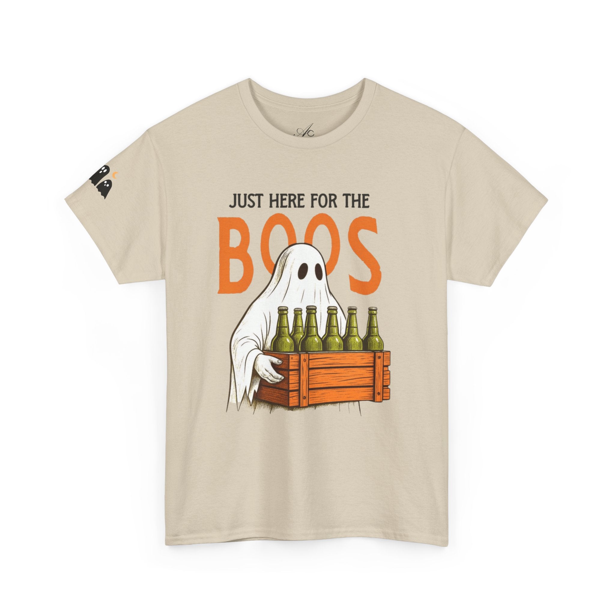 Just Here for the Boos Halloween Tee, Funny Ghost Shirt, Unisex Cotton T-Shirt, Spooky Party Apparel, Halloween Costume Top - Metamorphosis Creations