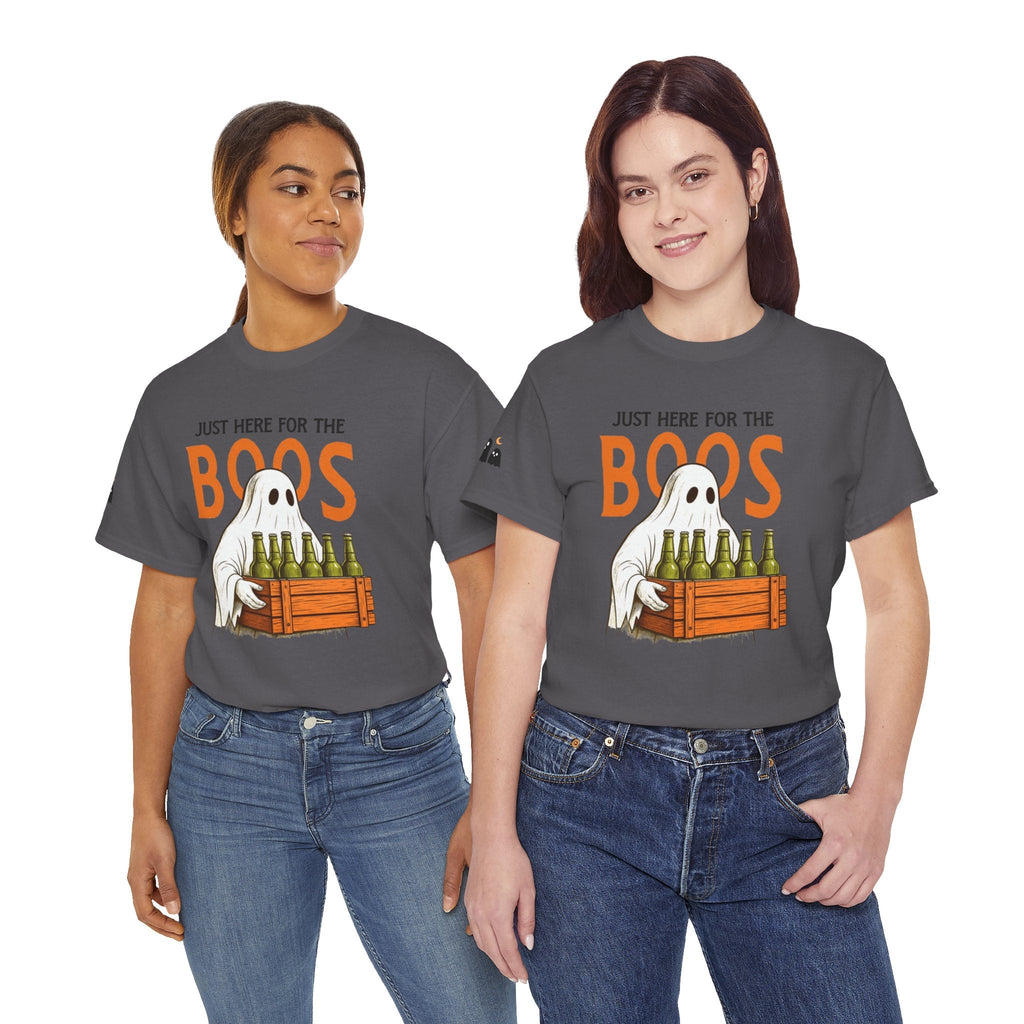 Just Here for the Boos Halloween Tee, Funny Ghost Shirt, Unisex Cotton T-Shirt, Spooky Party Apparel, Halloween Costume Top - Metamorphosis Creations