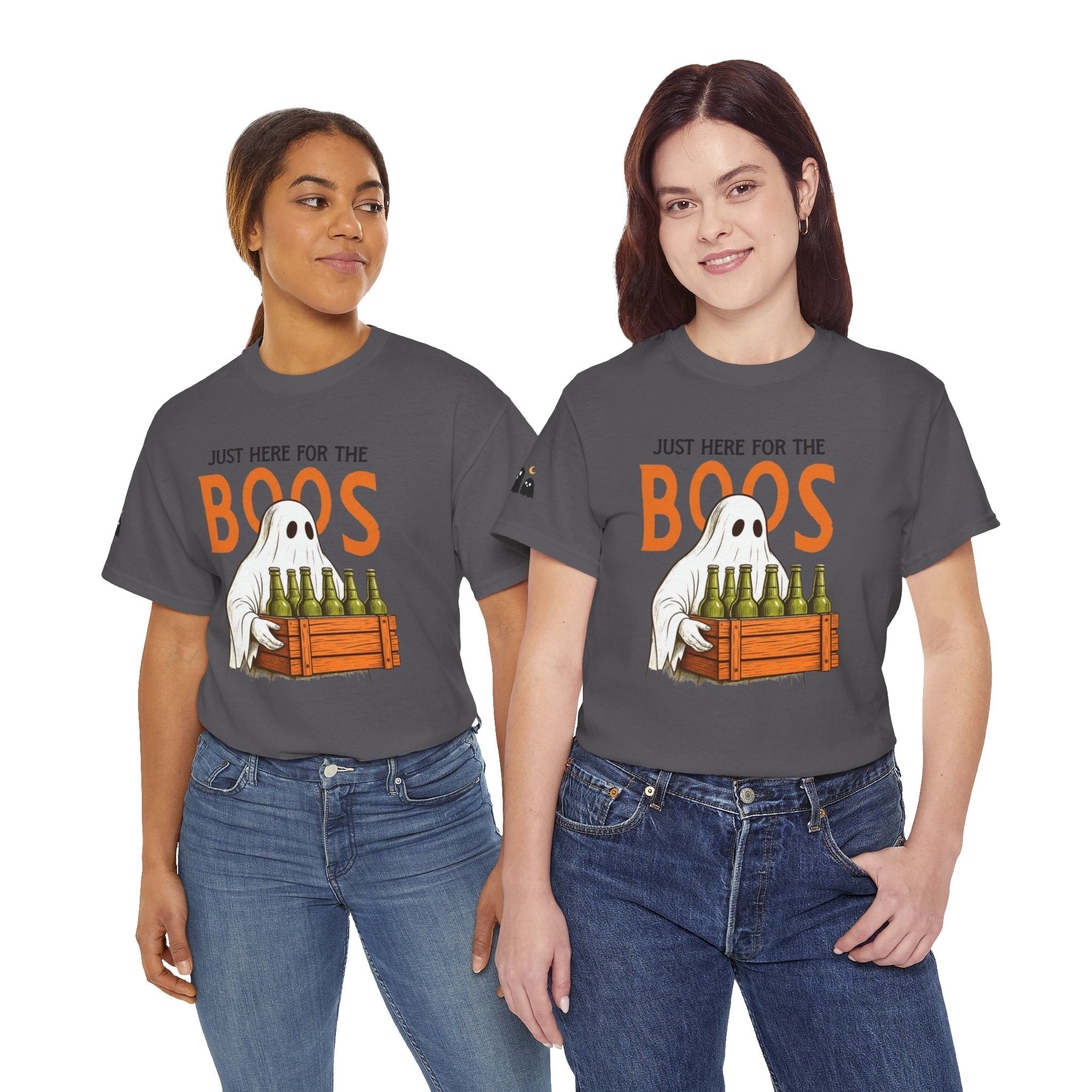 Just Here for the Boos Halloween Tee, Funny Ghost Shirt, Unisex Cotton T-Shirt, Spooky Party Apparel, Halloween Costume Top - Metamorphosis Creations
