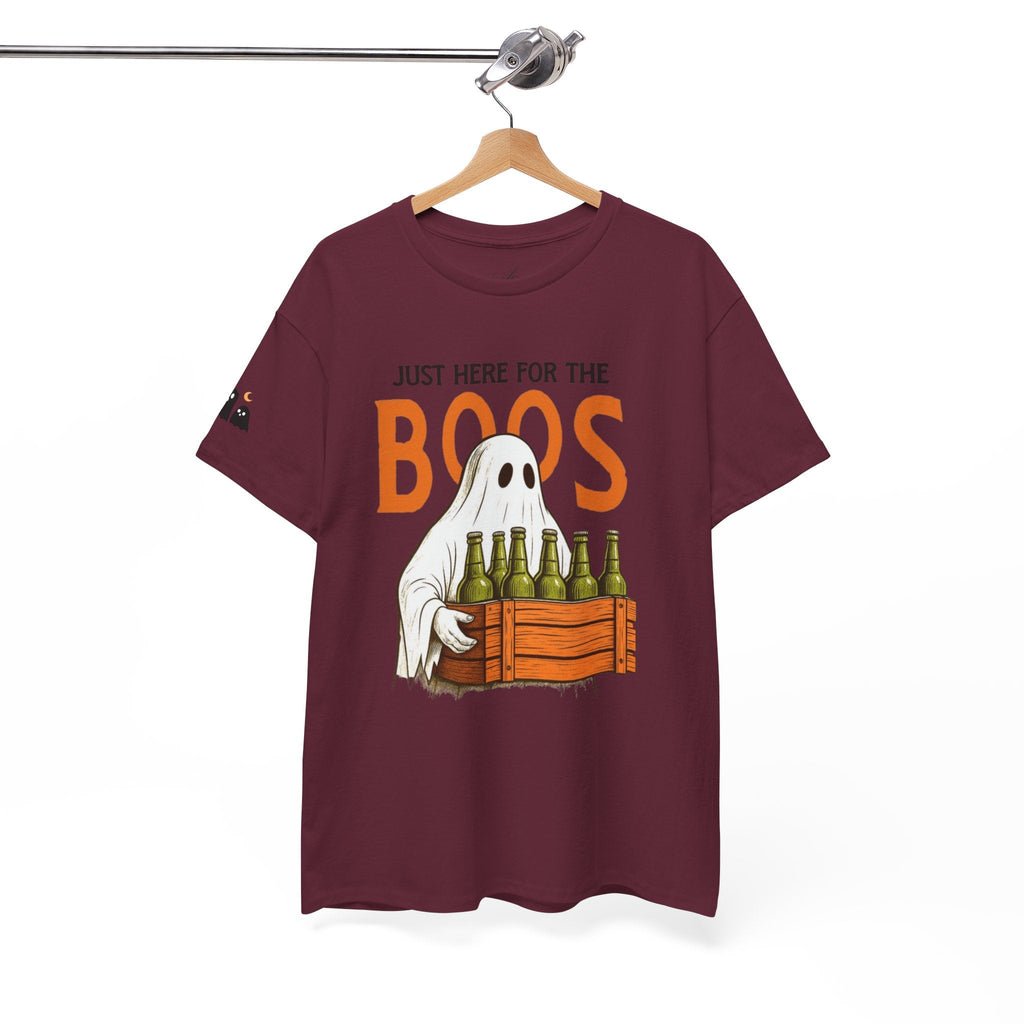 Just Here for the Boos Halloween Tee, Funny Ghost Shirt, Unisex Cotton T-Shirt, Spooky Party Apparel, Halloween Costume Top - Metamorphosis Creations