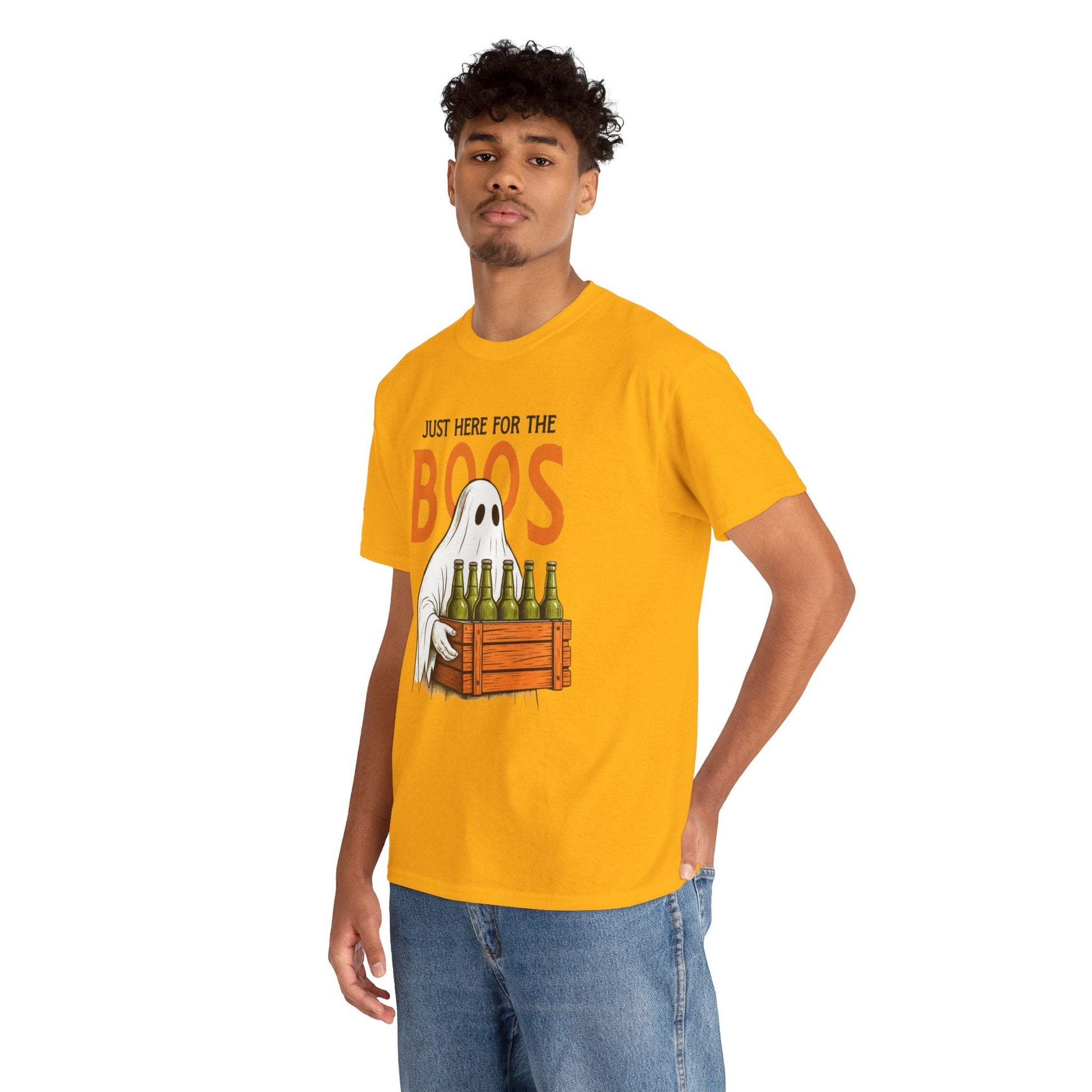 Just Here for the Boos Halloween Tee, Funny Ghost Shirt, Unisex Cotton T-Shirt, Spooky Party Apparel, Halloween Costume Top - Metamorphosis Creations