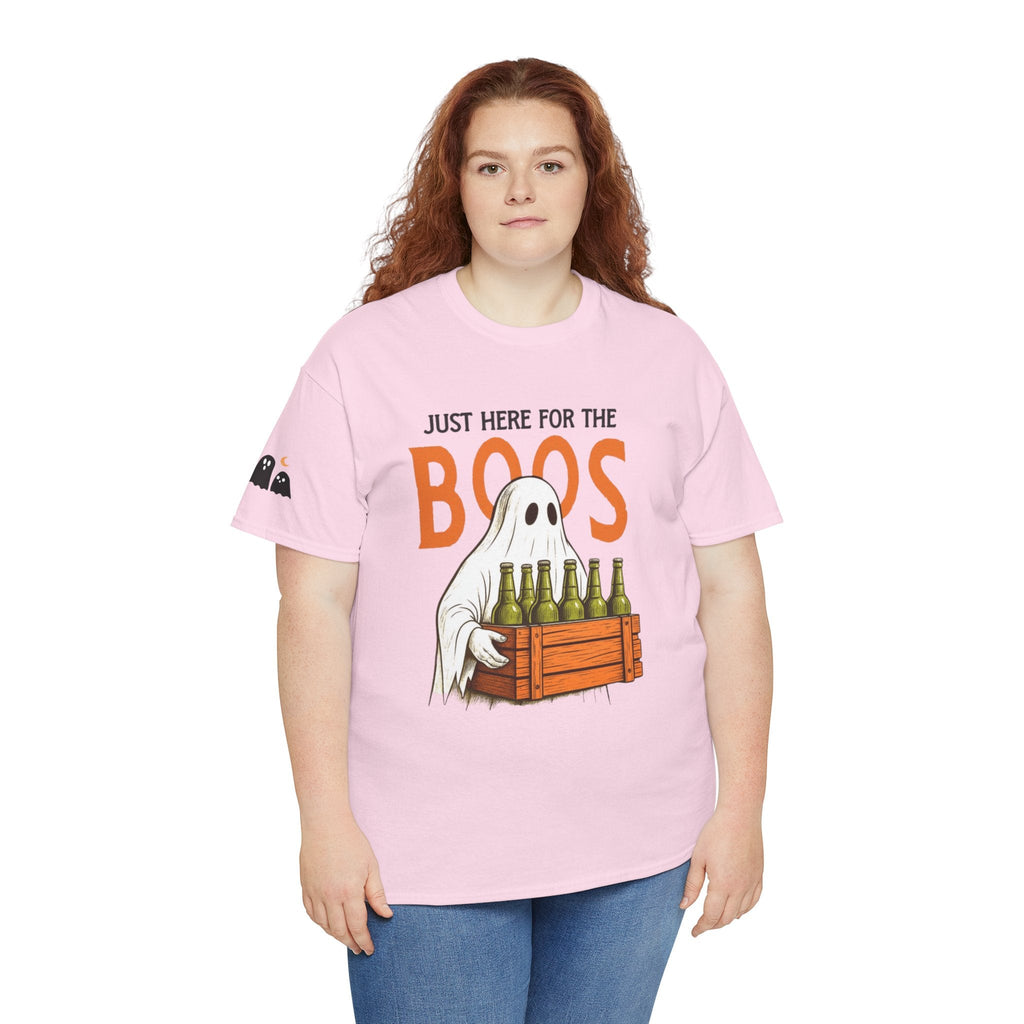 Just Here for the Boos Halloween Tee, Funny Ghost Shirt, Unisex Cotton T-Shirt, Spooky Party Apparel, Halloween Costume Top - Metamorphosis Creations