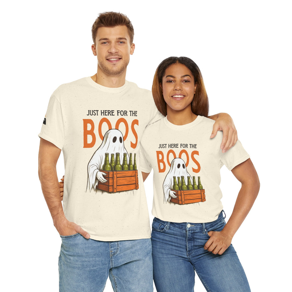 Just Here for the Boos Halloween Tee, Funny Ghost Shirt, Unisex Cotton T-Shirt, Spooky Party Apparel, Halloween Costume Top - Metamorphosis Creations