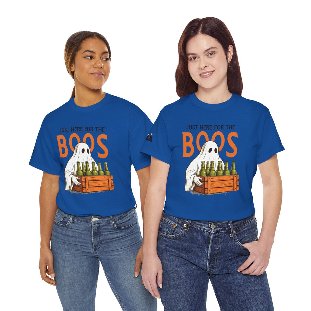 Just Here for the Boos Halloween Tee, Funny Ghost Shirt, Unisex Cotton T-Shirt, Spooky Party Apparel, Halloween Costume Top - Metamorphosis Creations