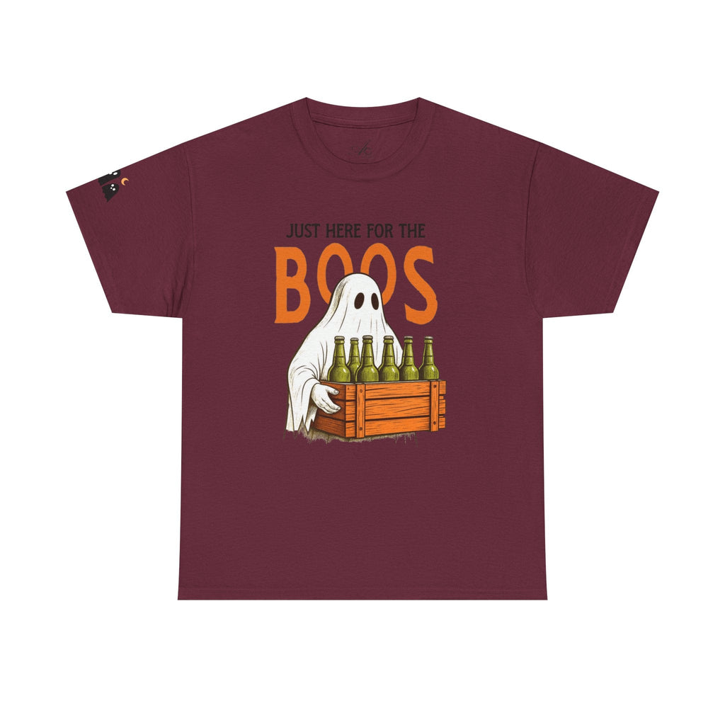 Just Here for the Boos Halloween Tee, Funny Ghost Shirt, Unisex Cotton T-Shirt, Spooky Party Apparel, Halloween Costume Top - Metamorphosis Creations