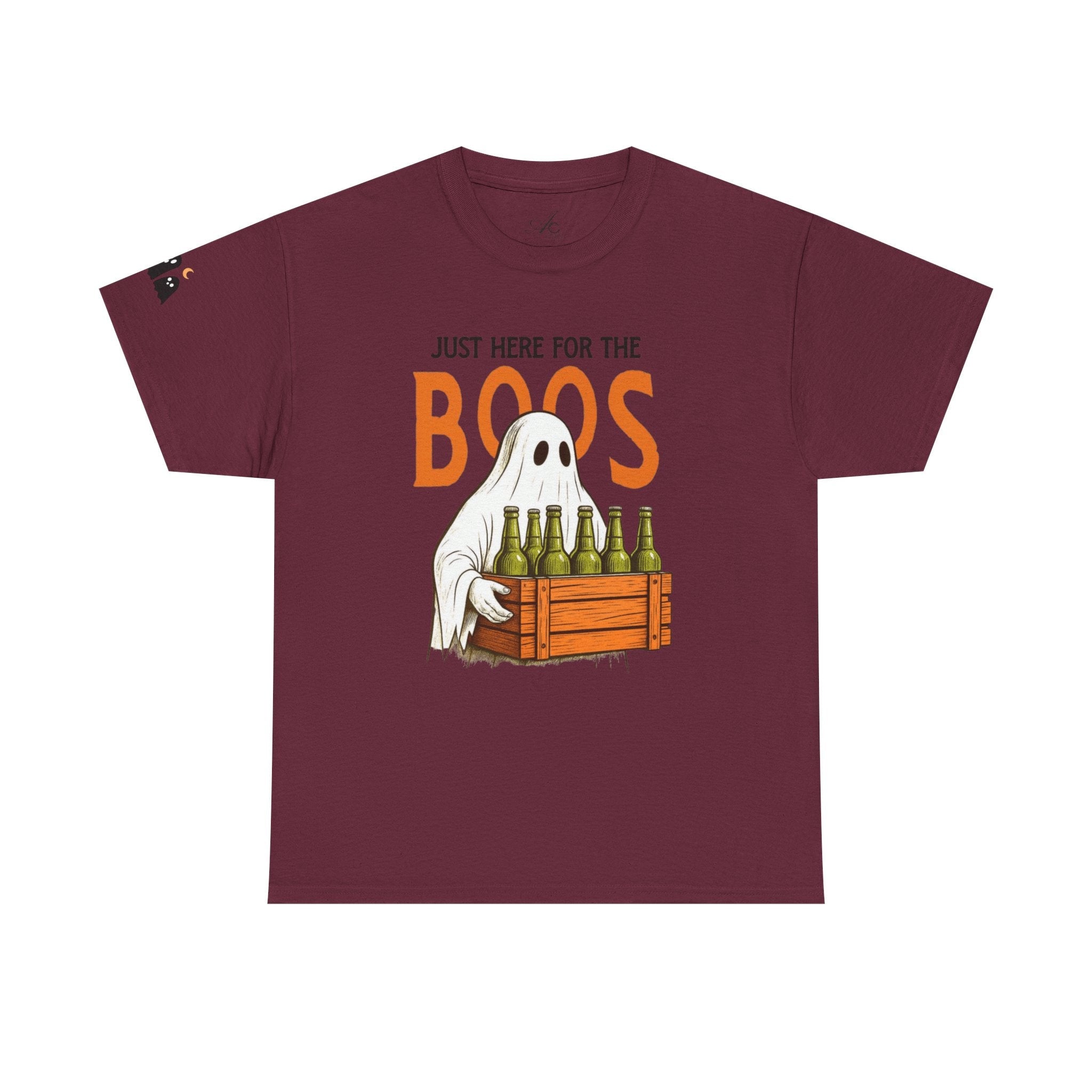 Just Here for the Boos Halloween Tee, Funny Ghost Shirt, Unisex Cotton T-Shirt, Spooky Party Apparel, Halloween Costume Top - Metamorphosis Creations