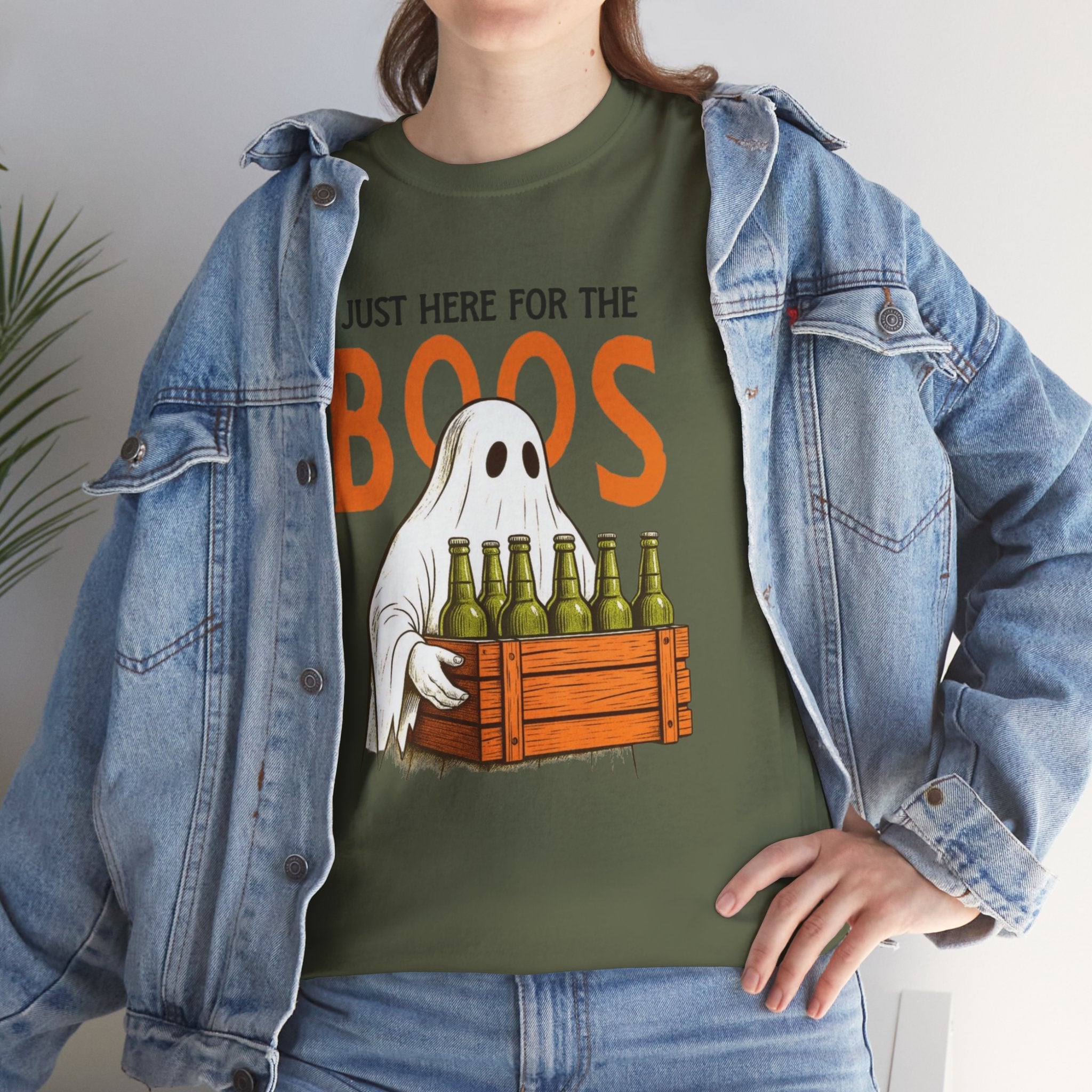 Just Here for the Boos Halloween Tee, Funny Ghost Shirt, Unisex Cotton T-Shirt, Spooky Party Apparel, Halloween Costume Top - Metamorphosis Creations
