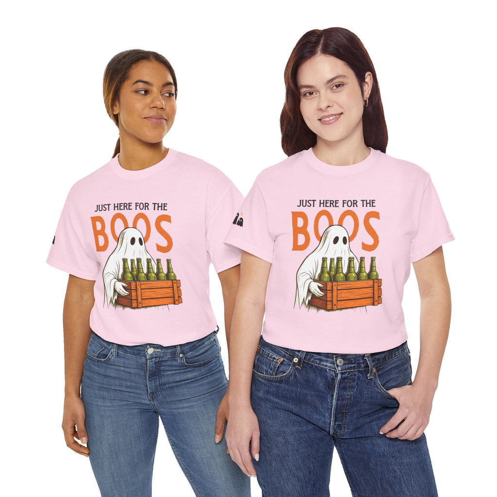 Just Here for the Boos Halloween Tee, Funny Ghost Shirt, Unisex Cotton T-Shirt, Spooky Party Apparel, Halloween Costume Top - Metamorphosis Creations