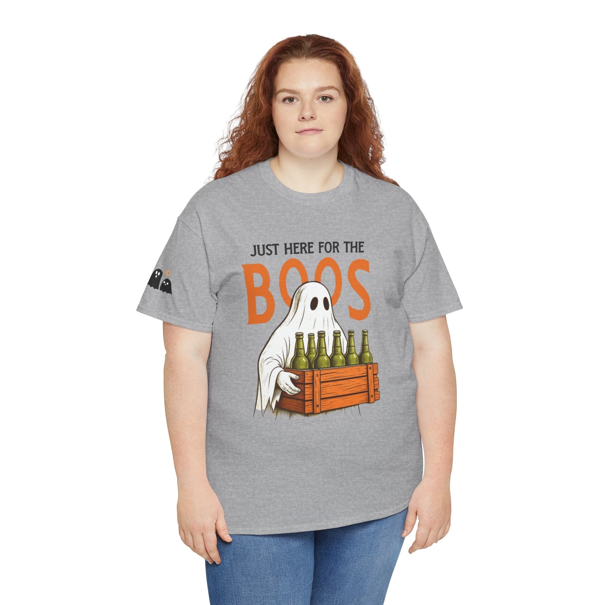 Just Here for the Boos Halloween Tee, Funny Ghost Shirt, Unisex Cotton T-Shirt, Spooky Party Apparel, Halloween Costume Top - Metamorphosis Creations