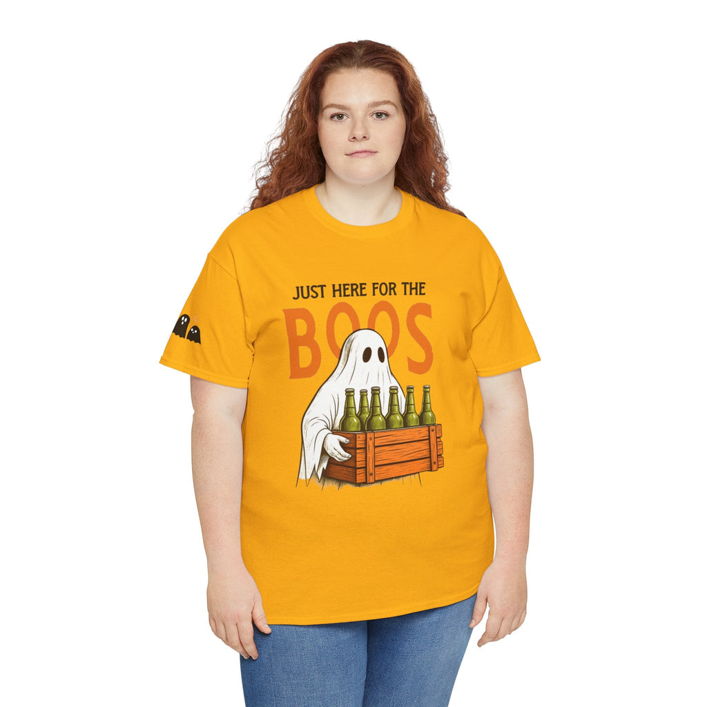 Just Here for the Boos Halloween Tee, Funny Ghost Shirt, Unisex Cotton T-Shirt, Spooky Party Apparel, Halloween Costume Top - Metamorphosis Creations