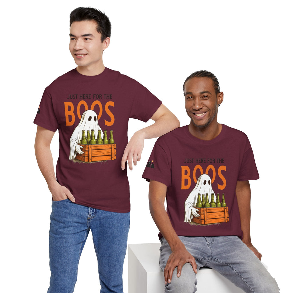 Just Here for the Boos Halloween Tee, Funny Ghost Shirt, Unisex Cotton T-Shirt, Spooky Party Apparel, Halloween Costume Top - Metamorphosis Creations