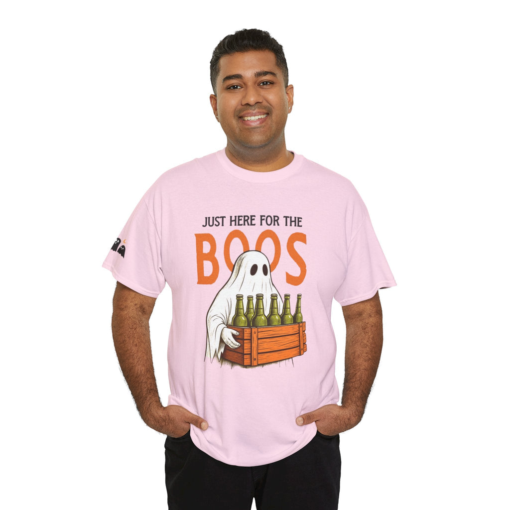 Just Here for the Boos Halloween Tee, Funny Ghost Shirt, Unisex Cotton T-Shirt, Spooky Party Apparel, Halloween Costume Top - Metamorphosis Creations