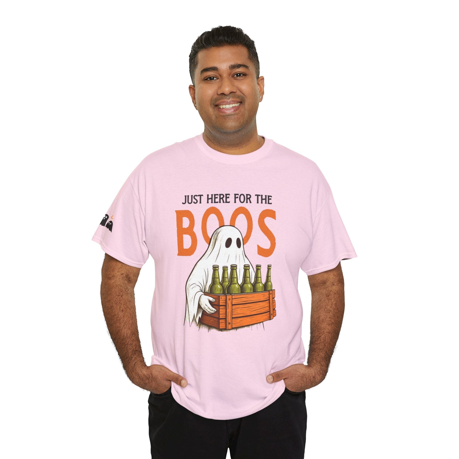 Just Here for the Boos Halloween Tee, Funny Ghost Shirt, Unisex Cotton T-Shirt, Spooky Party Apparel, Halloween Costume Top - Metamorphosis Creations