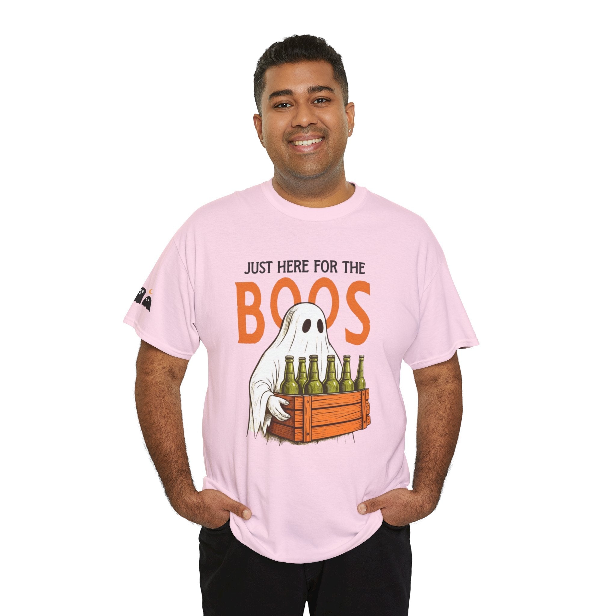 Just Here for the Boos Halloween Tee, Funny Ghost Shirt, Unisex Cotton T-Shirt, Spooky Party Apparel, Halloween Costume Top - Metamorphosis Creations