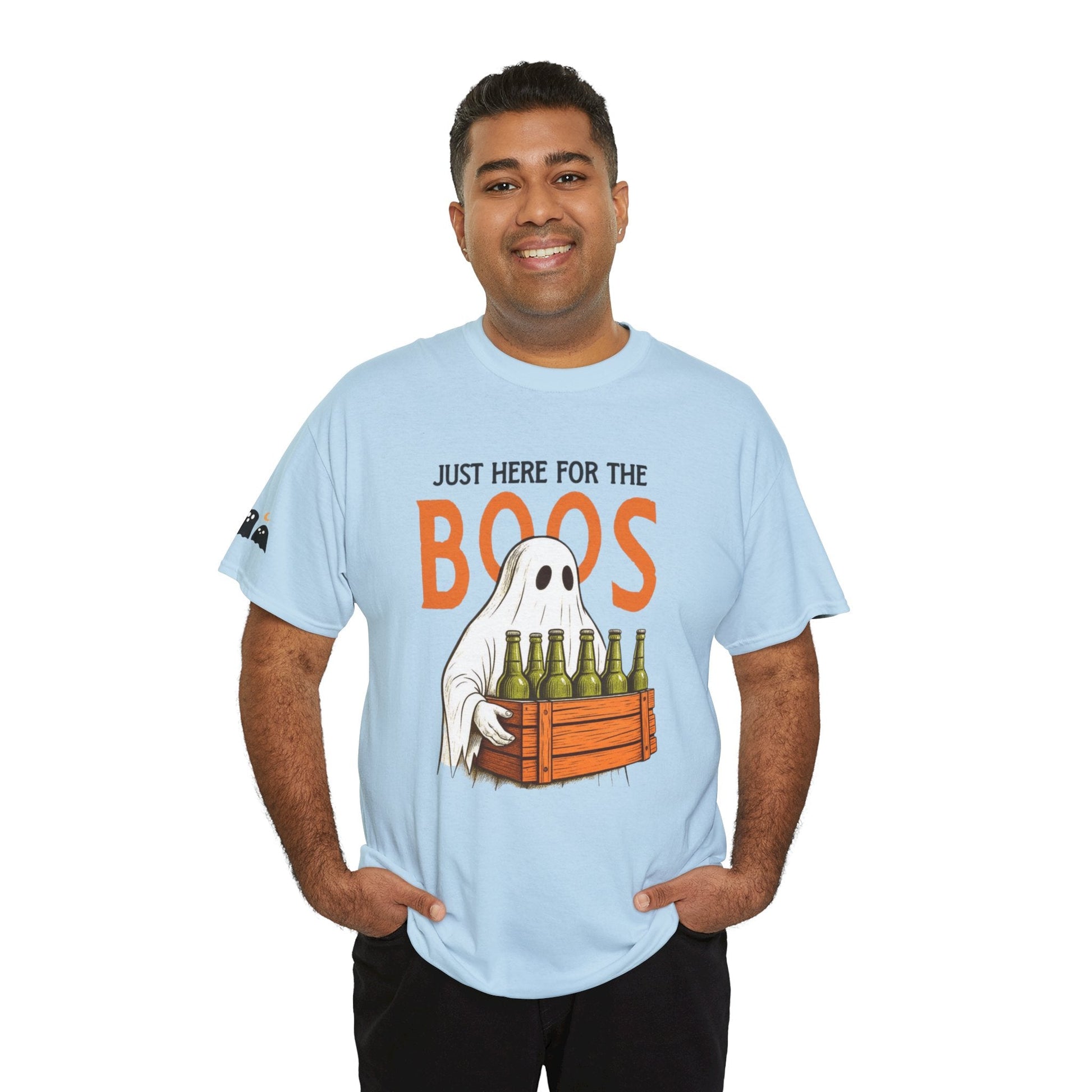 Just Here for the Boos Halloween Tee, Funny Ghost Shirt, Unisex Cotton T-Shirt, Spooky Party Apparel, Halloween Costume Top - Metamorphosis Creations