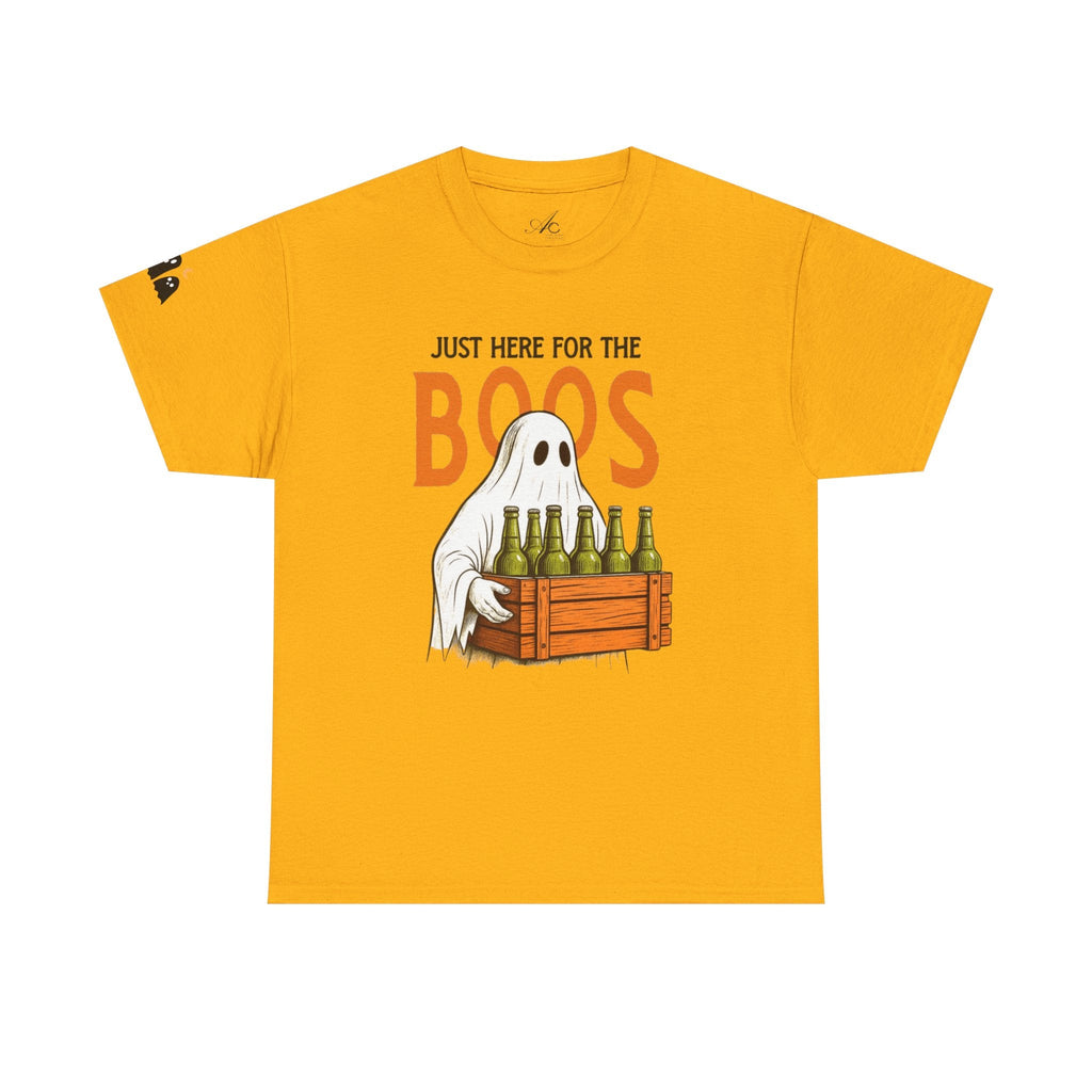 Just Here for the Boos Halloween Tee, Funny Ghost Shirt, Unisex Cotton T-Shirt, Spooky Party Apparel, Halloween Costume Top - Metamorphosis Creations