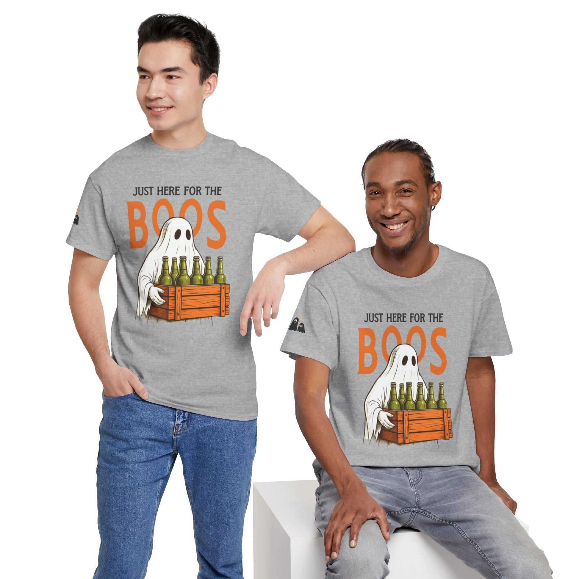 Just Here for the Boos Halloween Tee, Funny Ghost Shirt, Unisex Cotton T-Shirt, Spooky Party Apparel, Halloween Costume Top - Metamorphosis Creations