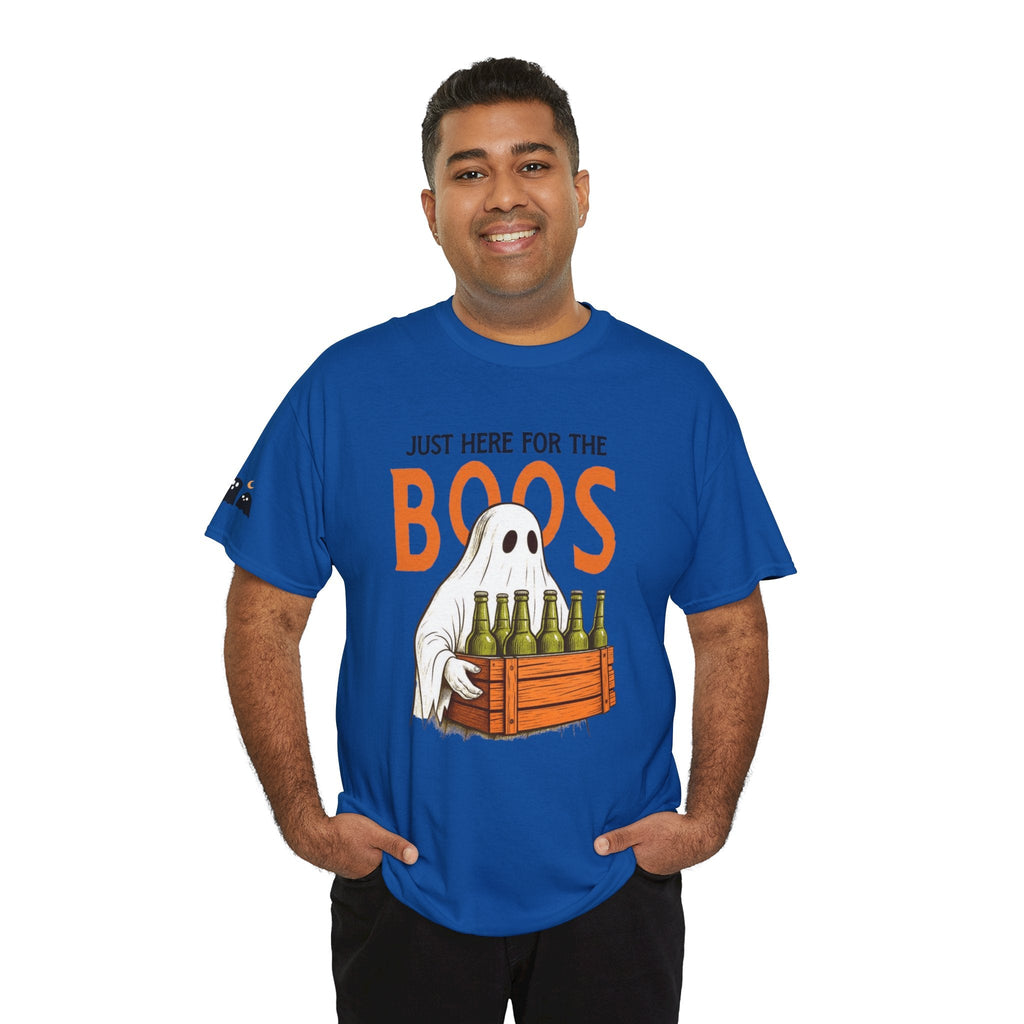 Just Here for the Boos Halloween Tee, Funny Ghost Shirt, Unisex Cotton T-Shirt, Spooky Party Apparel, Halloween Costume Top - Metamorphosis Creations