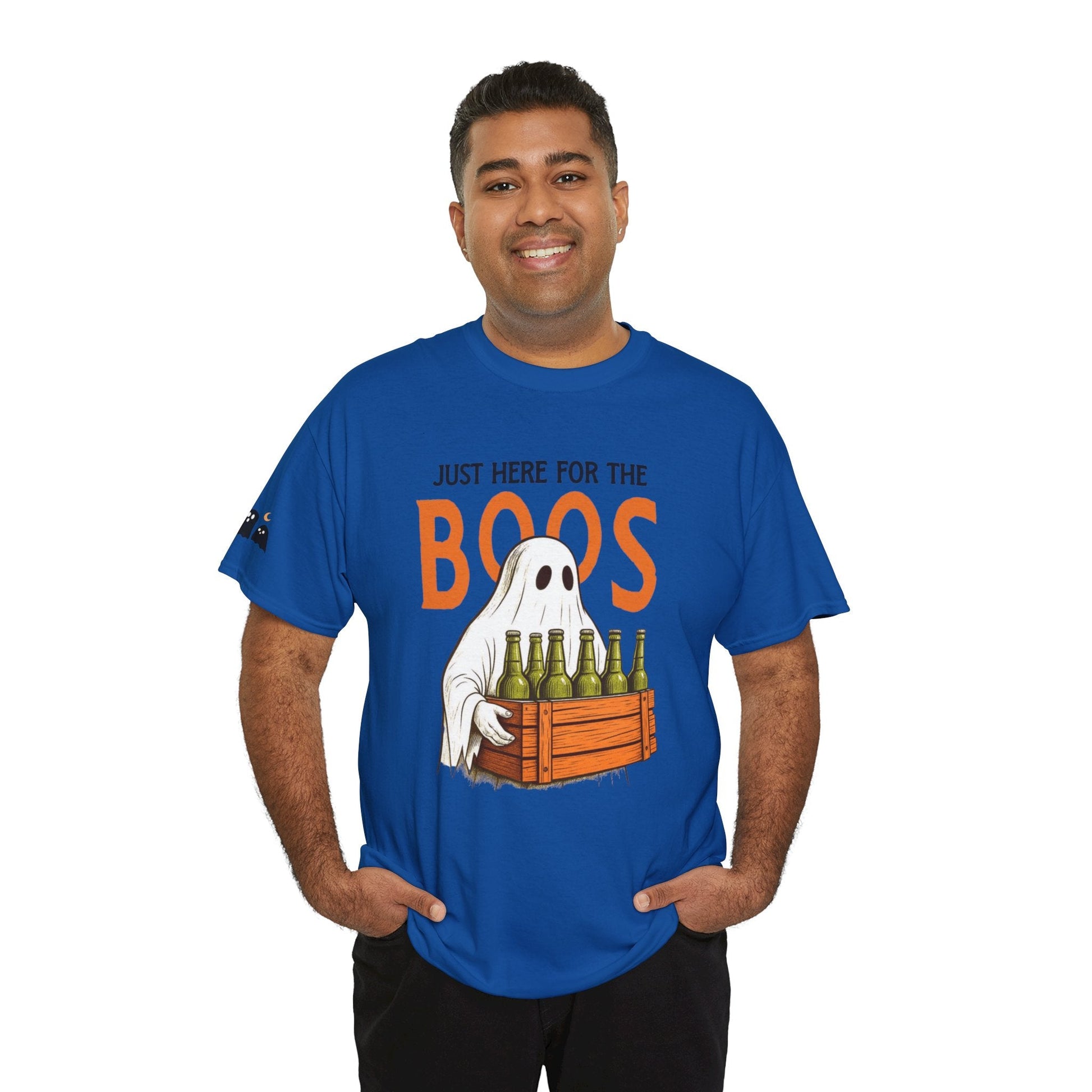Just Here for the Boos Halloween Tee, Funny Ghost Shirt, Unisex Cotton T-Shirt, Spooky Party Apparel, Halloween Costume Top - Metamorphosis Creations