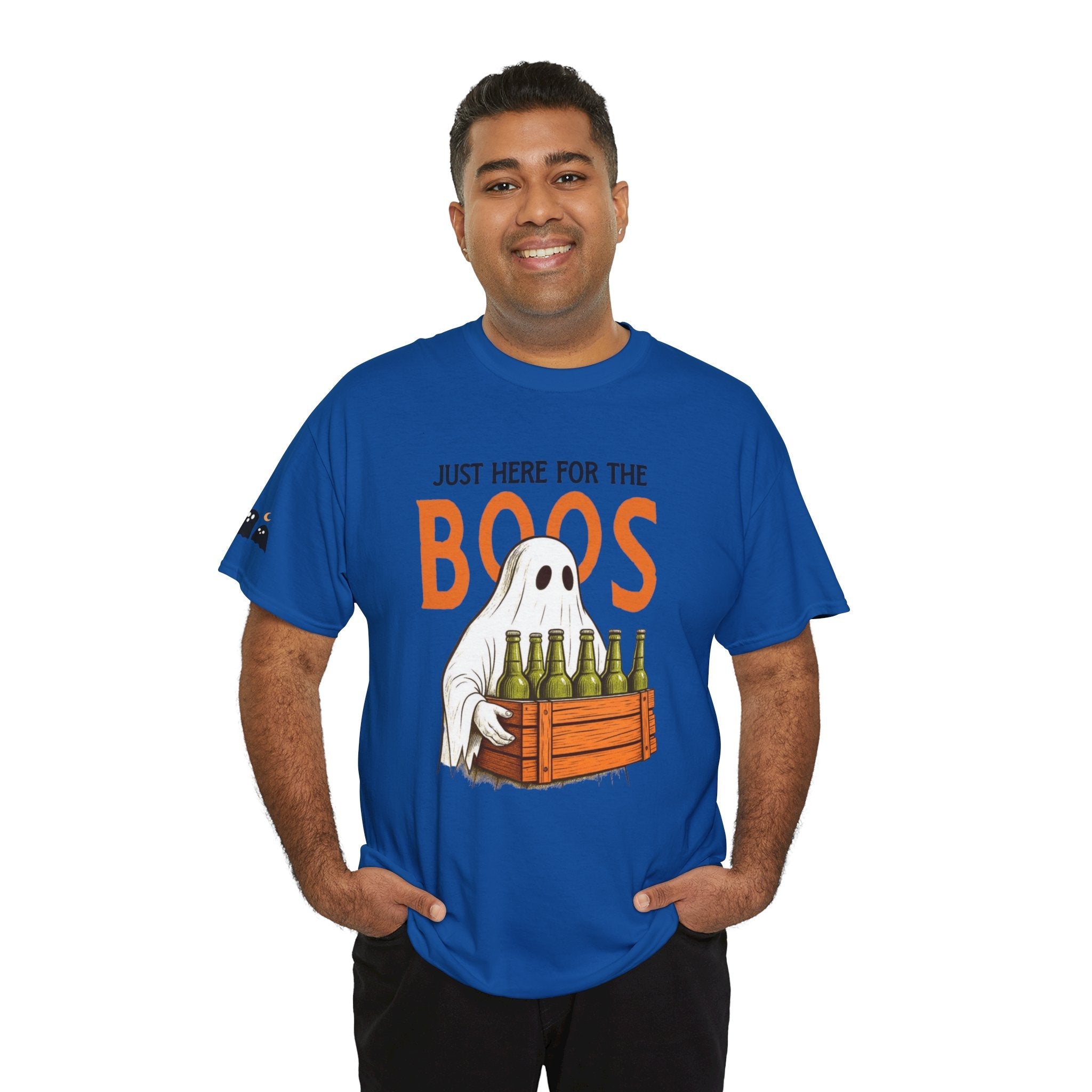 Just Here for the Boos Halloween Tee, Funny Ghost Shirt, Unisex Cotton T-Shirt, Spooky Party Apparel, Halloween Costume Top - Metamorphosis Creations