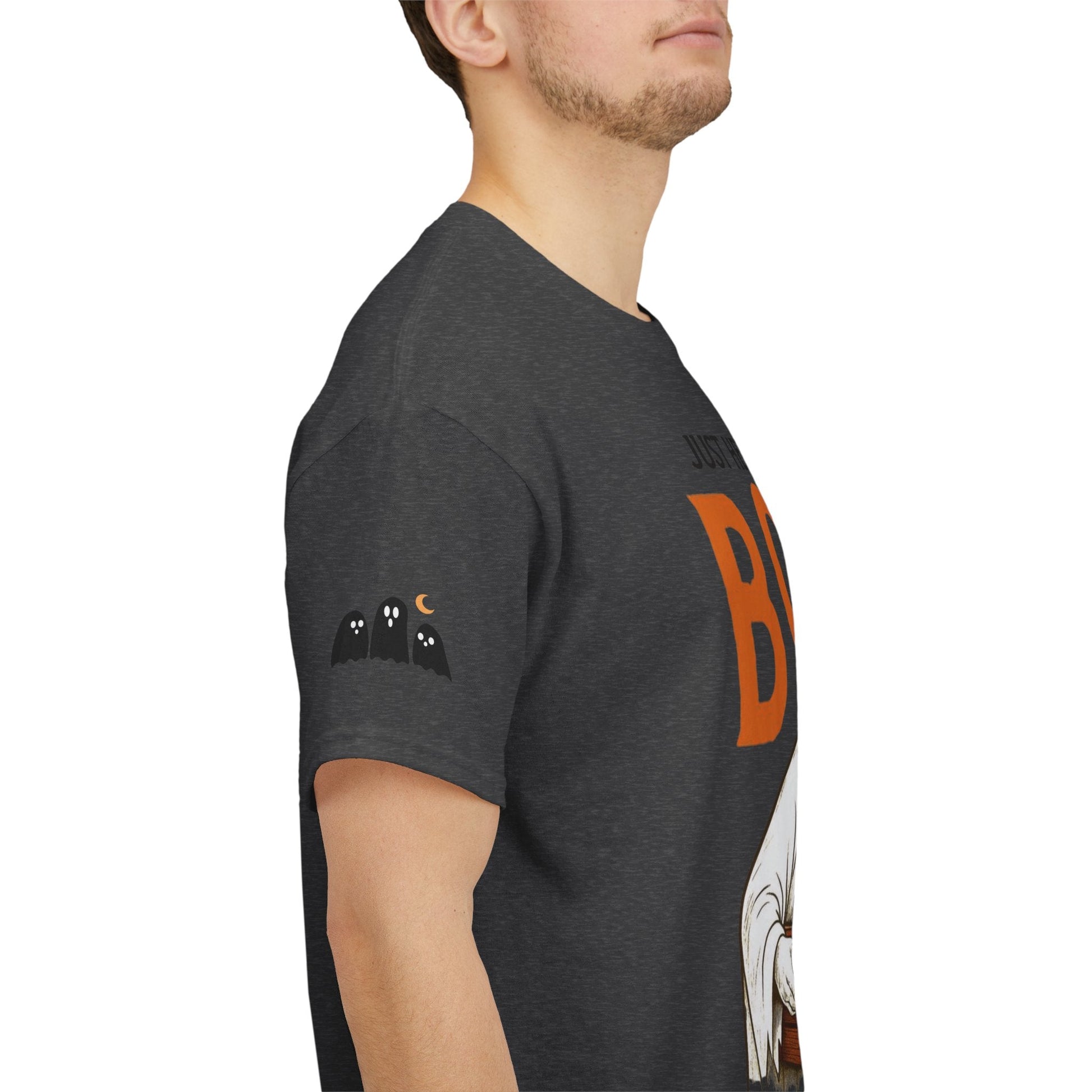 Just Here for the Boos Halloween Tee, Funny Ghost Shirt, Unisex Cotton T-Shirt, Spooky Party Apparel, Halloween Costume Top - Metamorphosis Creations