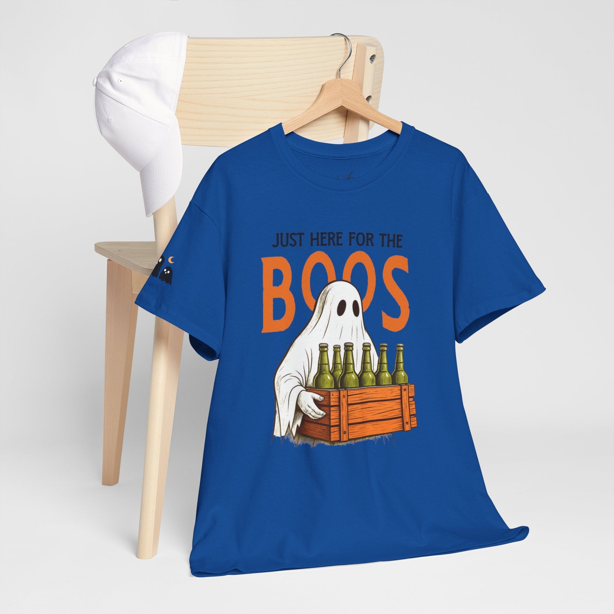 Just Here for the Boos Halloween Tee, Funny Ghost Shirt, Unisex Cotton T-Shirt, Spooky Party Apparel, Halloween Costume Top - Metamorphosis Creations