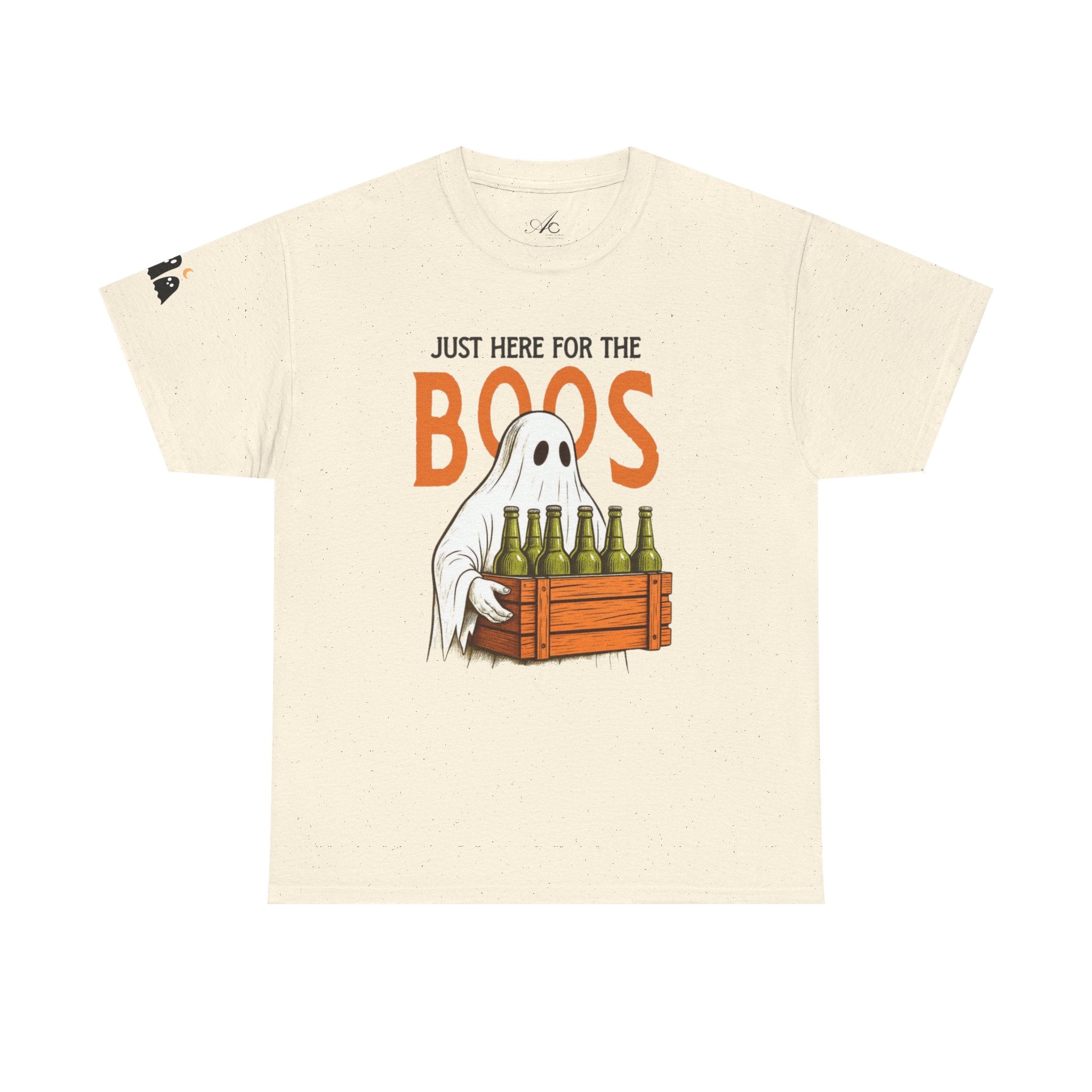Just Here for the Boos Halloween Tee, Funny Ghost Shirt, Unisex Cotton T-Shirt, Spooky Party Apparel, Halloween Costume Top - Metamorphosis Creations