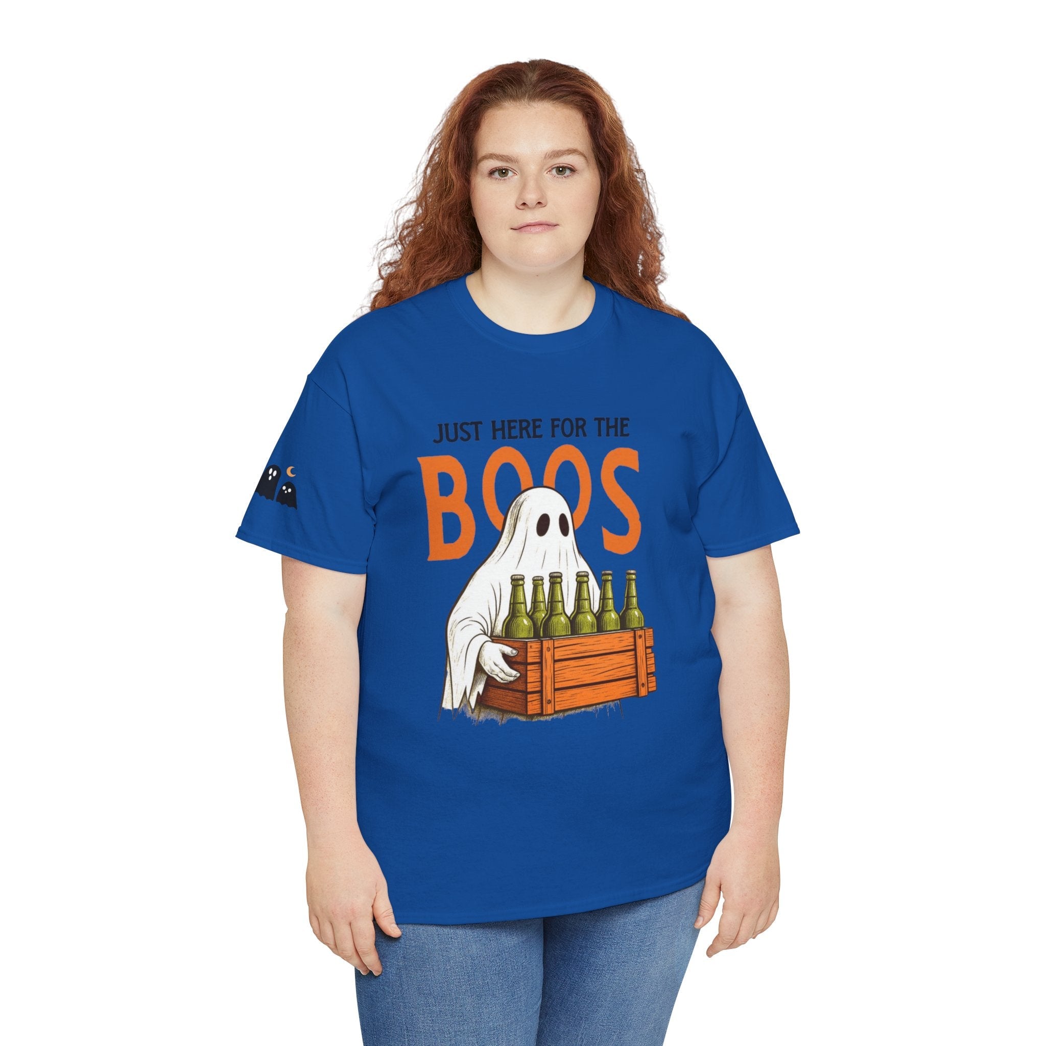 Just Here for the Boos Halloween Tee, Funny Ghost Shirt, Unisex Cotton T-Shirt, Spooky Party Apparel, Halloween Costume Top - Metamorphosis Creations