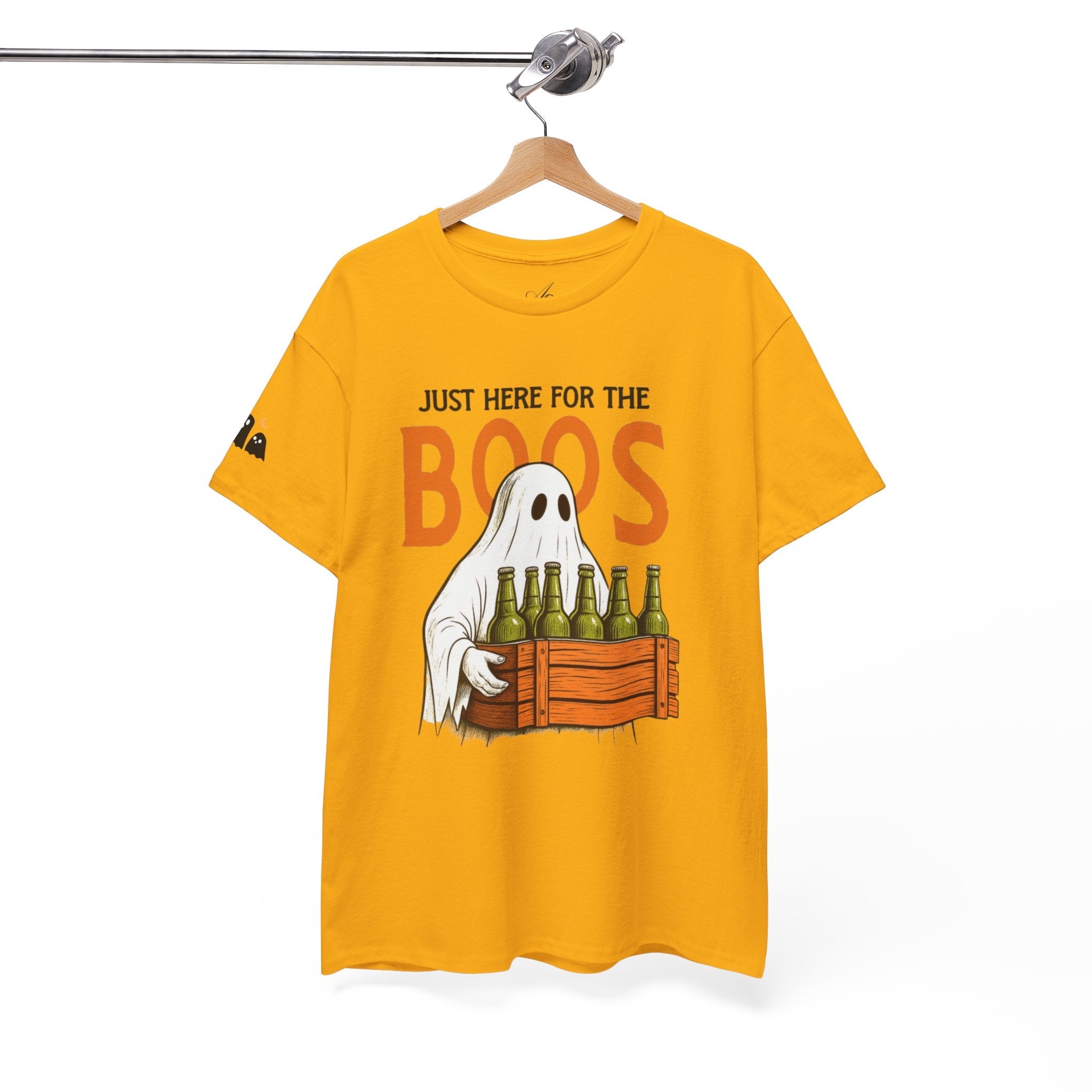 Just Here for the Boos Halloween Tee, Funny Ghost Shirt, Unisex Cotton T-Shirt, Spooky Party Apparel, Halloween Costume Top - Metamorphosis Creations