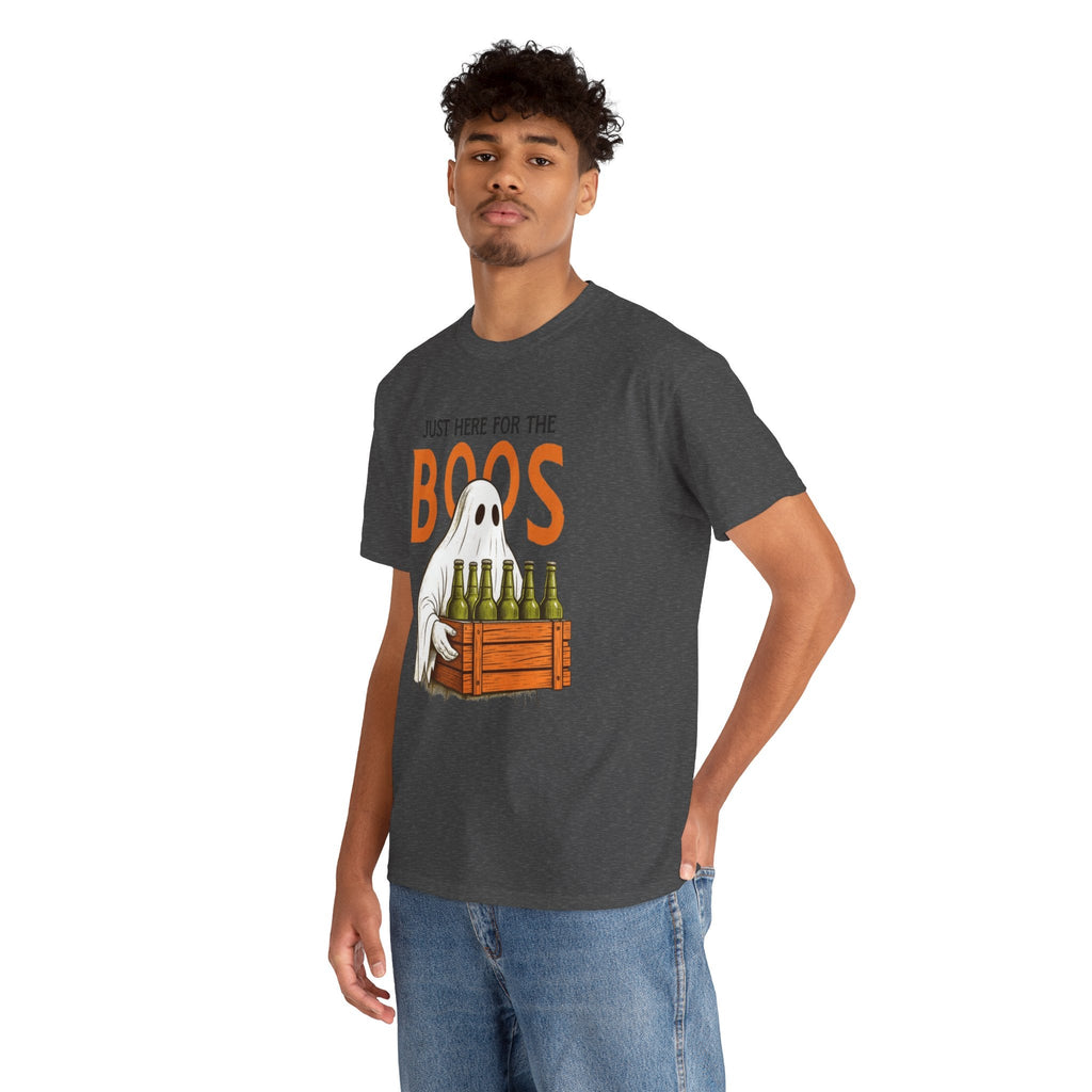Just Here for the Boos Halloween Tee, Funny Ghost Shirt, Unisex Cotton T-Shirt, Spooky Party Apparel, Halloween Costume Top - Metamorphosis Creations