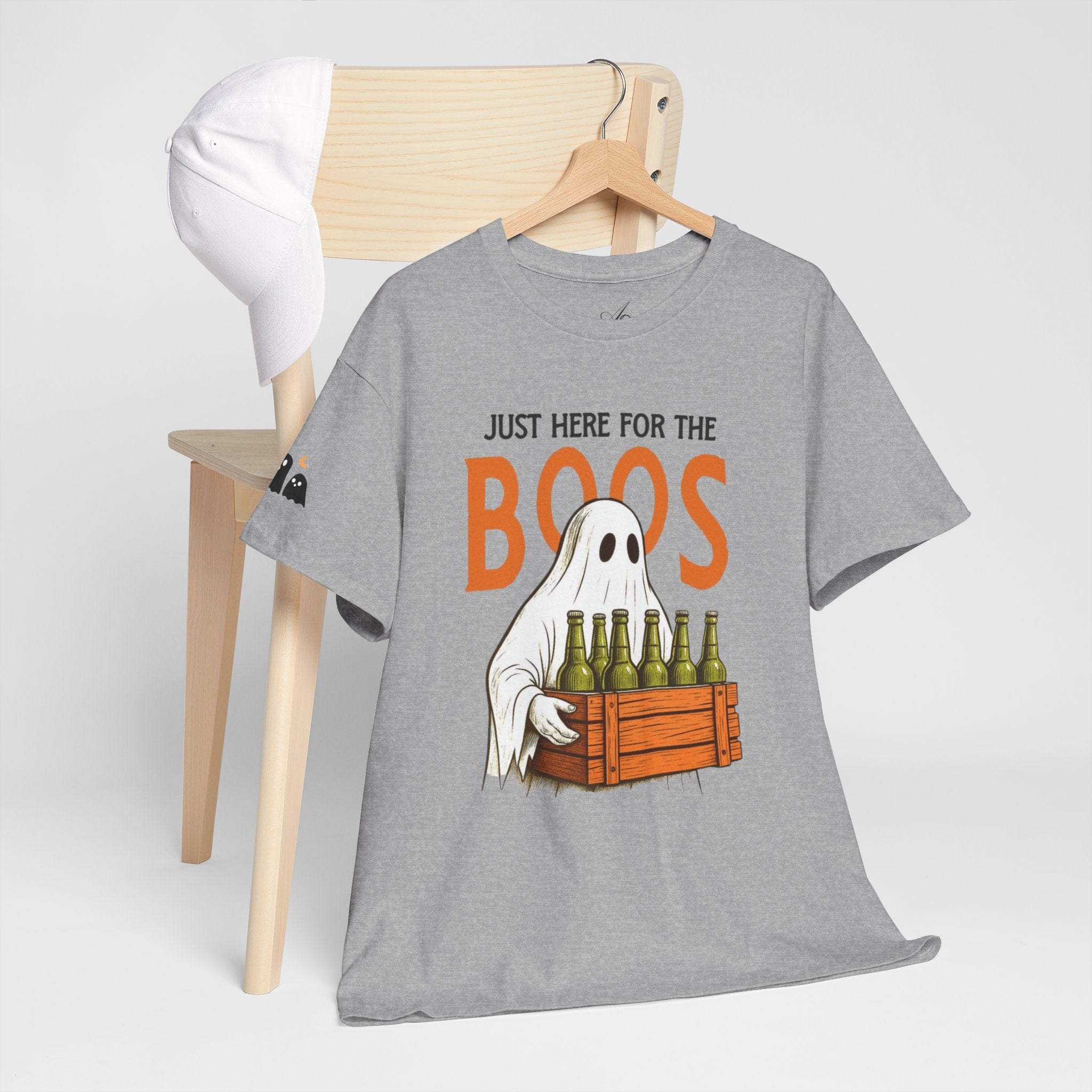 Just Here for the Boos Halloween Tee, Funny Ghost Shirt, Unisex Cotton T-Shirt, Spooky Party Apparel, Halloween Costume Top - Metamorphosis Creations