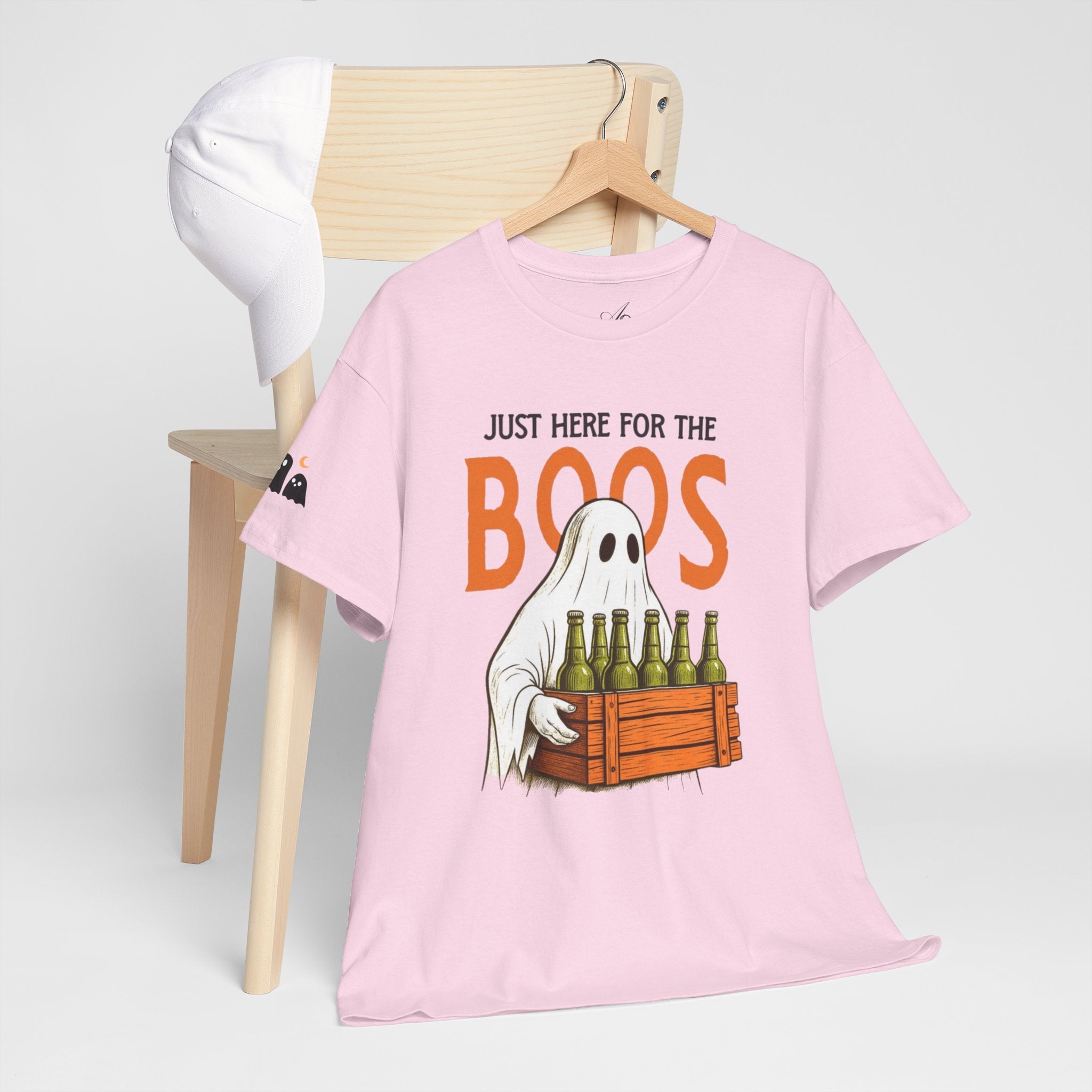 Just Here for the Boos Halloween Tee, Funny Ghost Shirt, Unisex Cotton T-Shirt, Spooky Party Apparel, Halloween Costume Top - Metamorphosis Creations